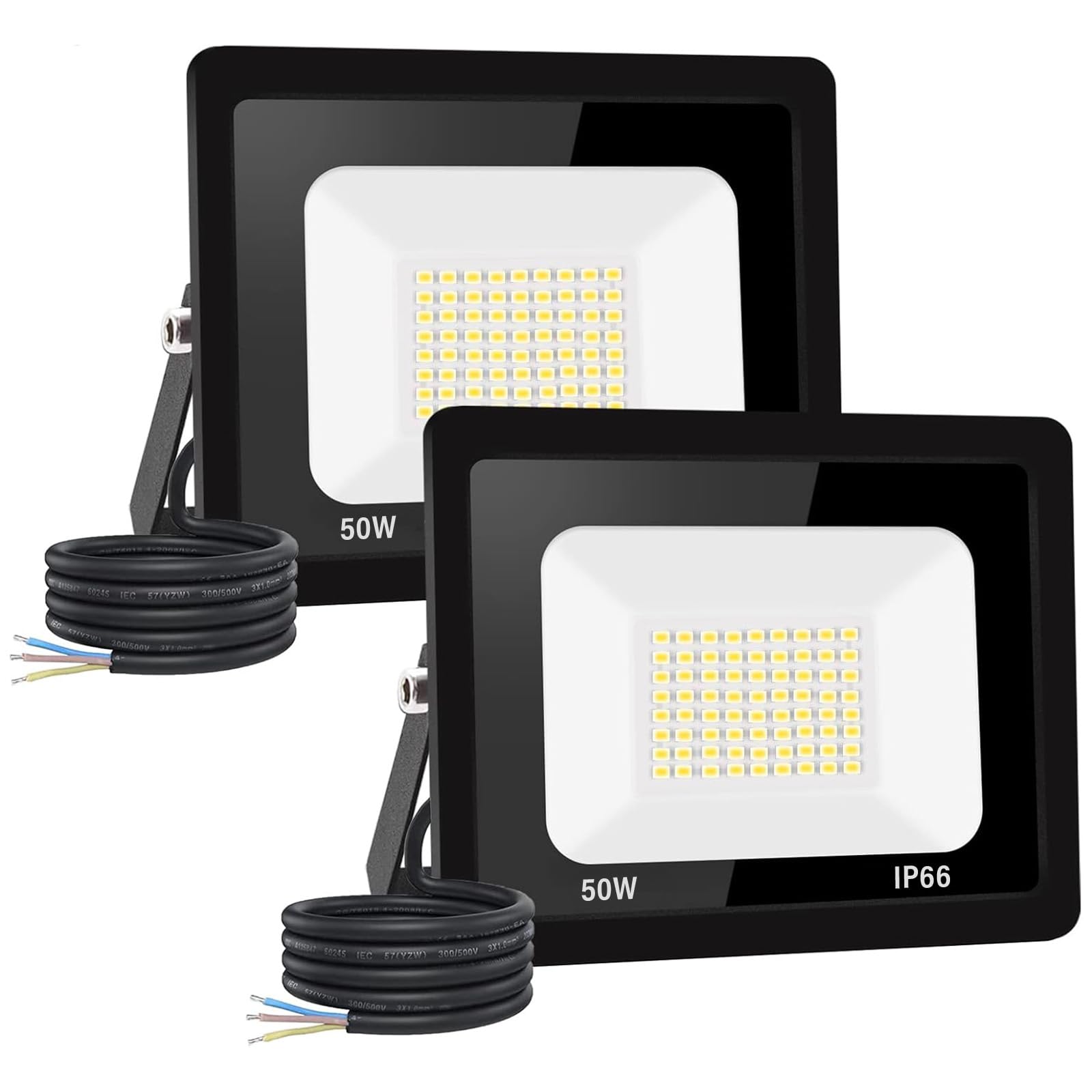 2PCS LED Strahler Außen 50W Superhell IP66 Wasserdicht 5000LM Flutlicht 6000K Kaltweiß für Garten, Innenhöfe, Garage, Hotel, Sportplatz