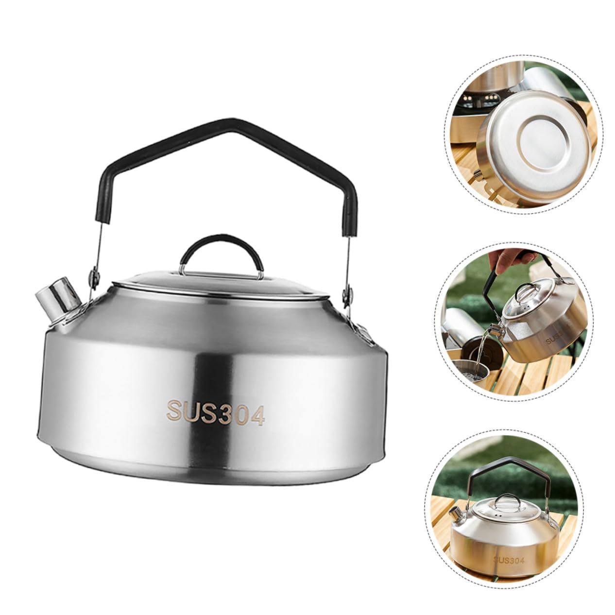 Hervidor de Agua Portátil para Camping Tetera de Acero Inoxidable 304 Mango Negro Resistente y Capacidad 1000 Ml para Actividades al Aire Libre Picnic y Senderismo