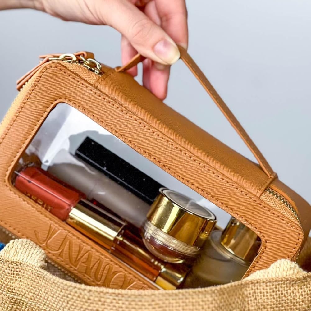 Junamour Clear TSA Approved Toiletry Bag for Women | Makeup & Cosmetic Travel Essentials For Women | Best small Makeup Bag | Cute Make Up Bag | Plane Essentials | Skincare Bag