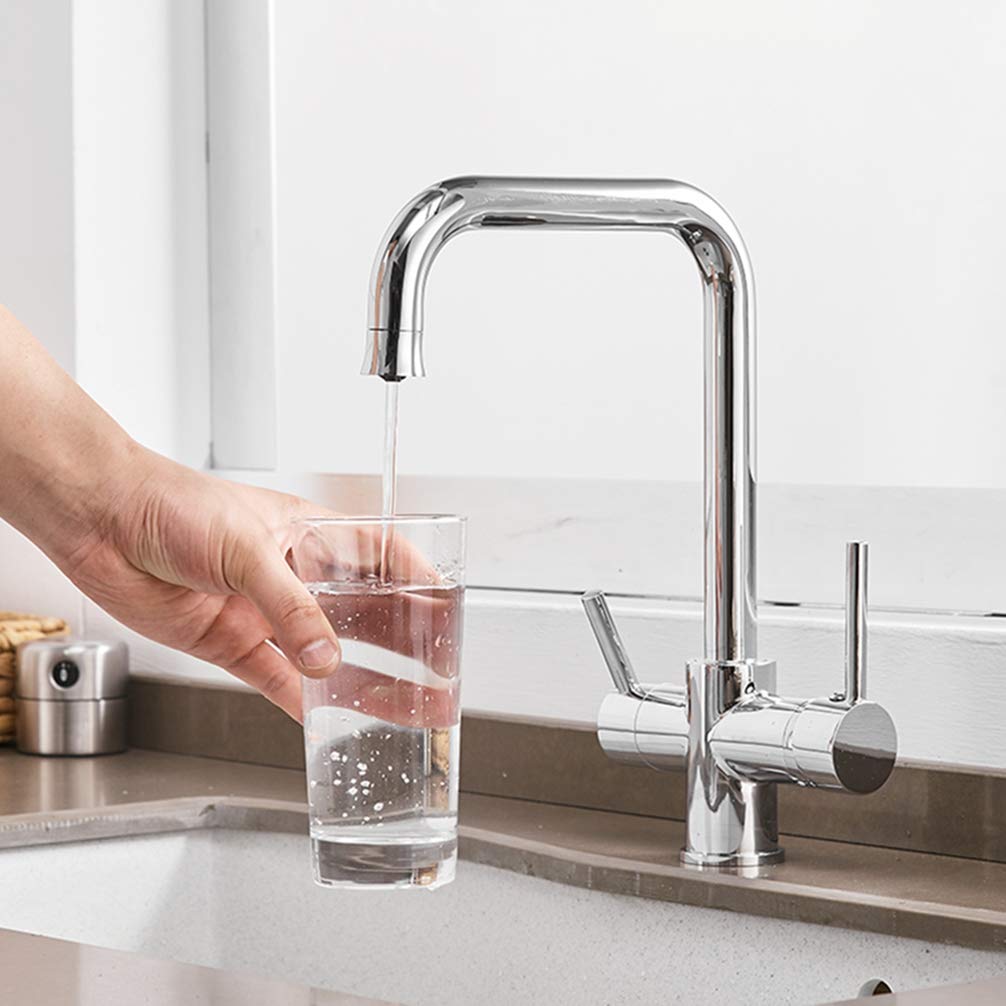 ZYCHSJXA Beige Kitchen Water Purifica Double Bend Faucet with Filtered Spout Tap Sink Mixer Crane,Chrome