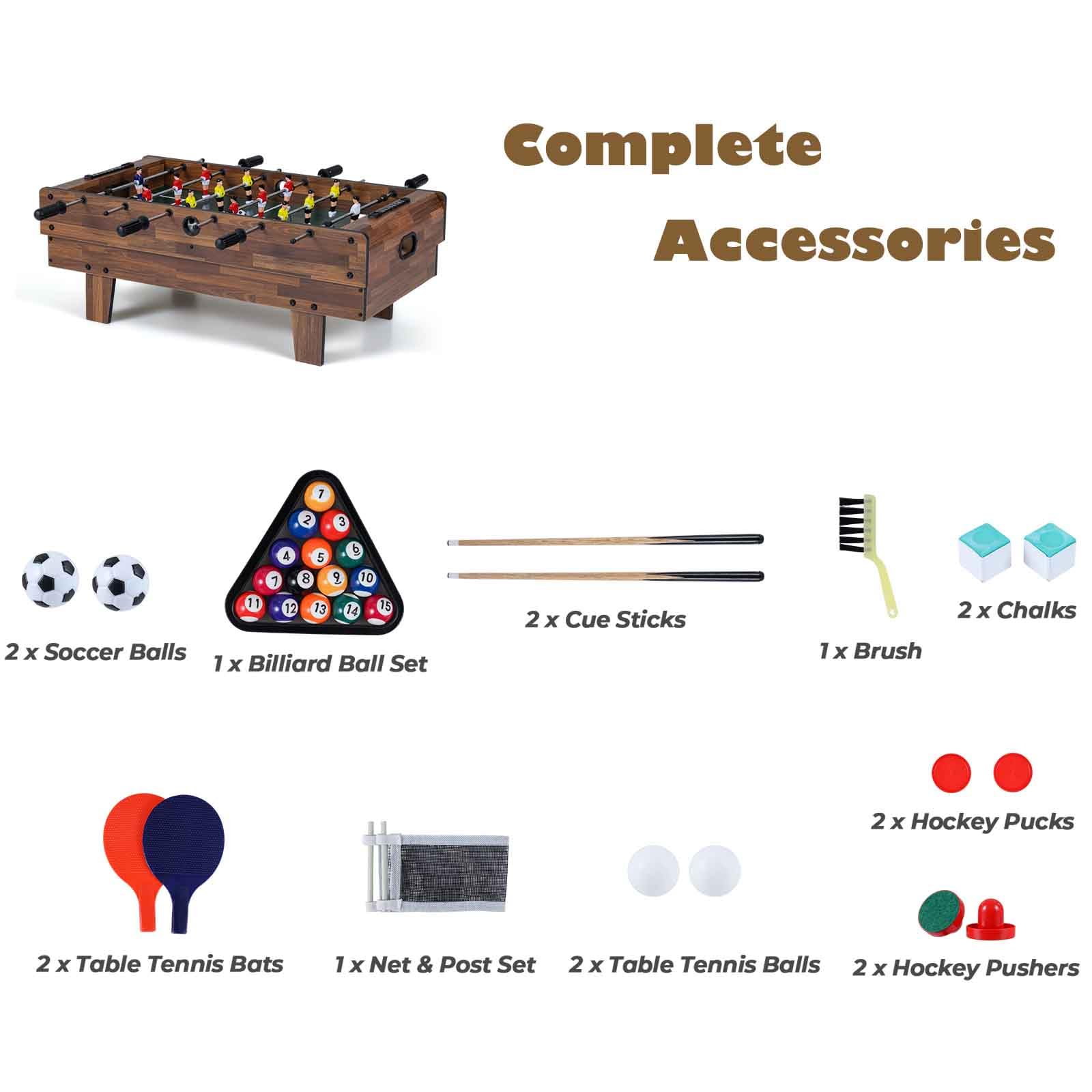 HOMASIS - Table De Jeu 4-en-1 En Bois - Billard, Baby-foot, Air Hockey, Tennis De Table - Plateaux Empilables - 81x43x30,5 Cm - Adultes Et Enfants