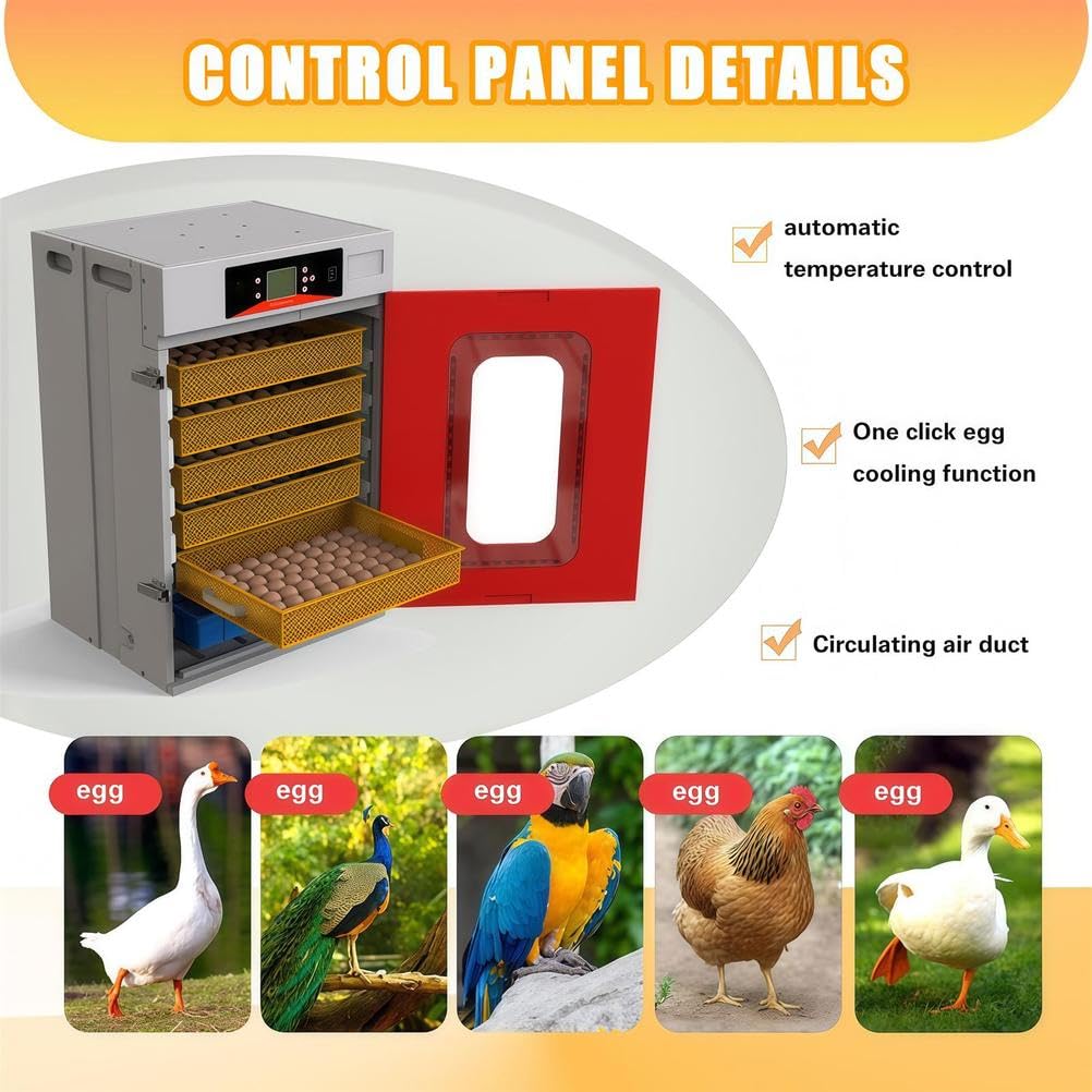 Incubadora digital automática de huevos, capacidad de 400 huevos con control de temperatura y rodillo de giro de 360° para incubar pollo, pato, ganso, codorniz