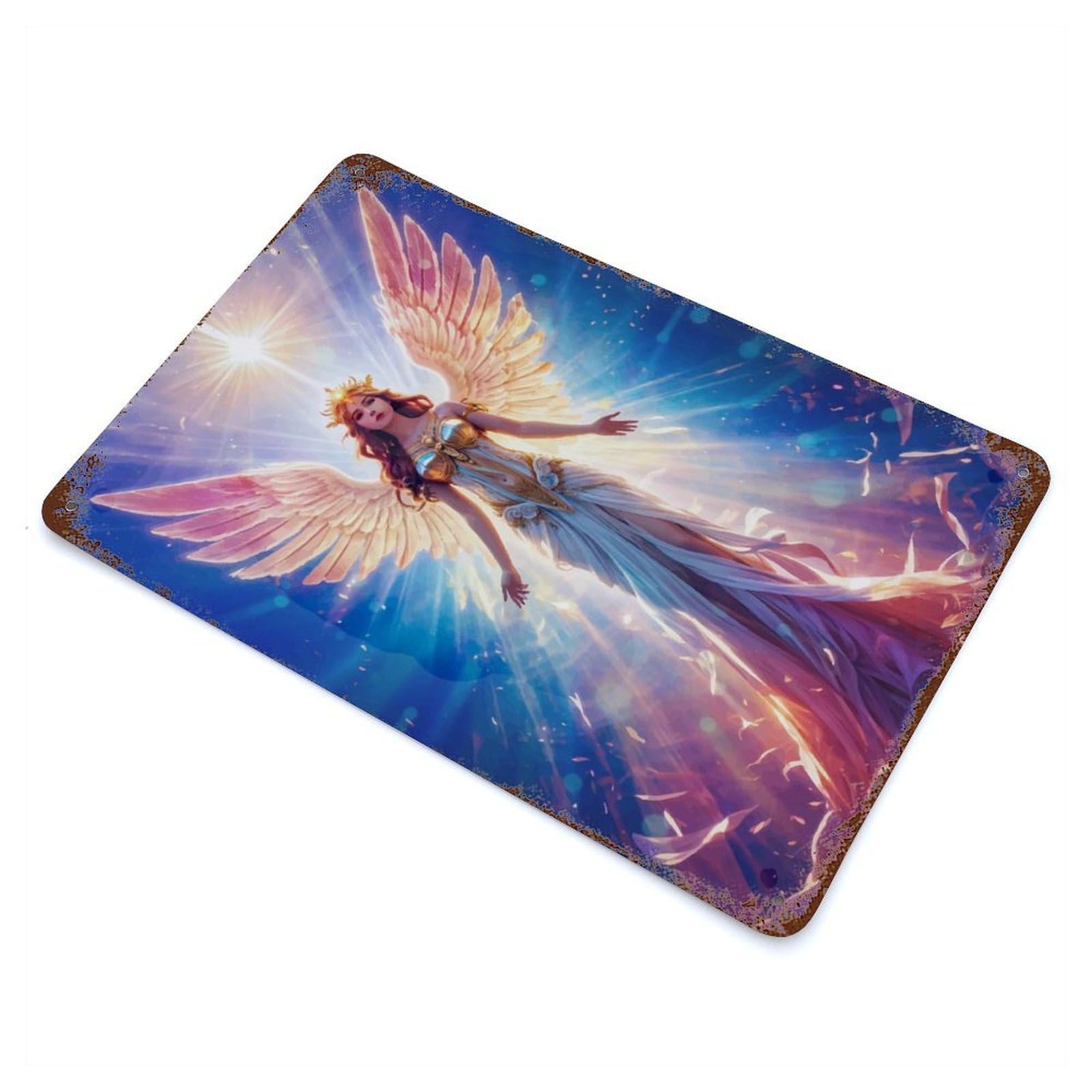 Distressed Metal Wall Sign Angel 11.8"x7.9", Vintage Wall Decor for Garage, Bar And Workshop Decor