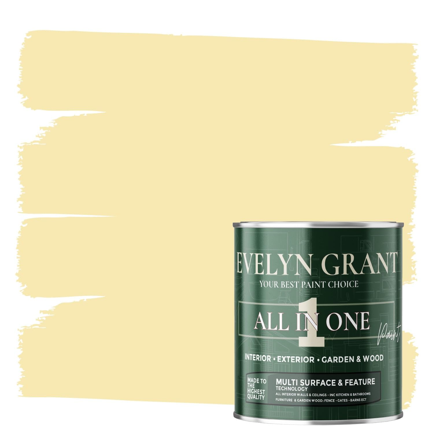 Evelyn Grant All-IN-ONE Paint & Primer - Multi-Surface Paint For Interior Walls, Outdoor Garden & Exterior Walls, Wood Furniture | High Durability Multi-Feature - Warm Yellow - 1L - Matt — image 1