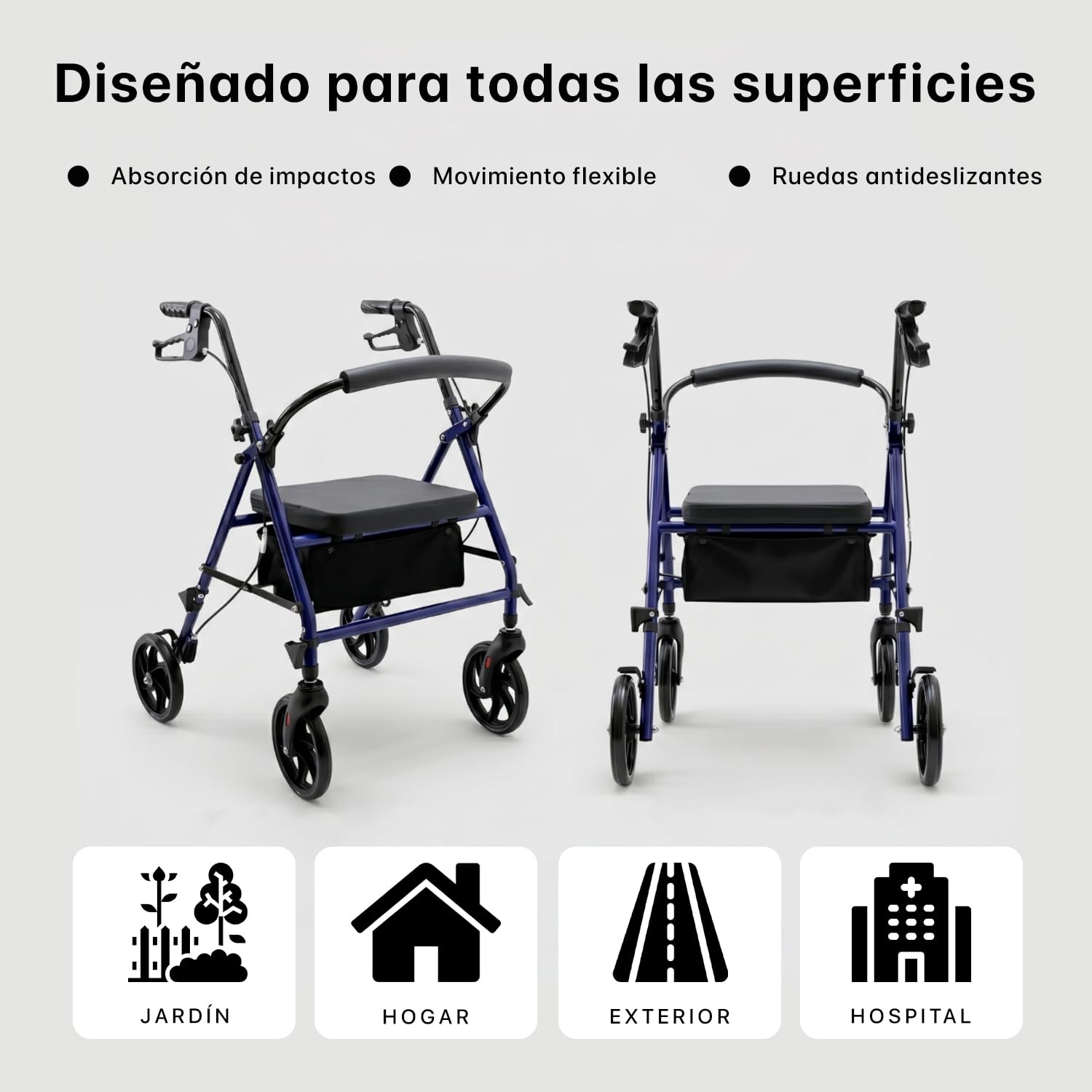 VED Andador para Ancianos con Asiento y Frenos, Andadores Adultos Plegables de 4 Ruedas, Andadores para Ancianos Estrechos para Casa, Regalo Ideal para Personas de 90 Años