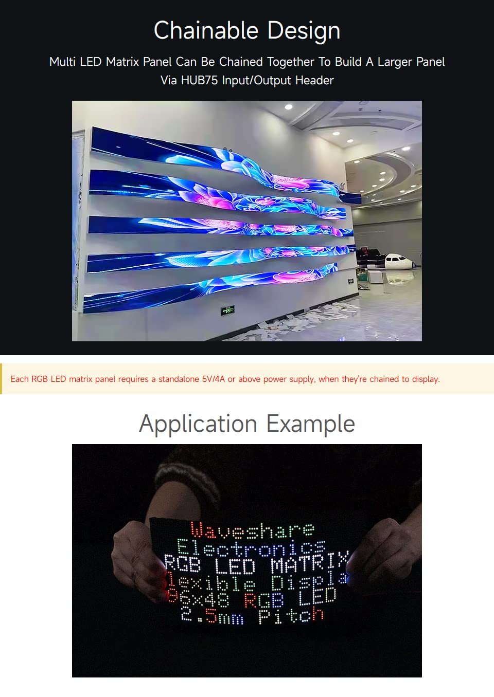 Waveshare Flexible RGB Full-Color LED Matrix Panel 2.5mm Pitch 96x48 Pixels Adjustable Brightness and Bendable PCB Compatible with Raspberry Pi/Raspberry Pi Pico / ESP32 / Arduino