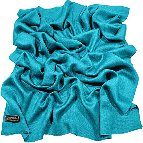 CJ Apparel Turquoise Solid Color Fringe Design Nepalese Shawl Seconds Scarf Wrap Stole Throw Head Wrap Pashmina Hand Made in Nepal New2