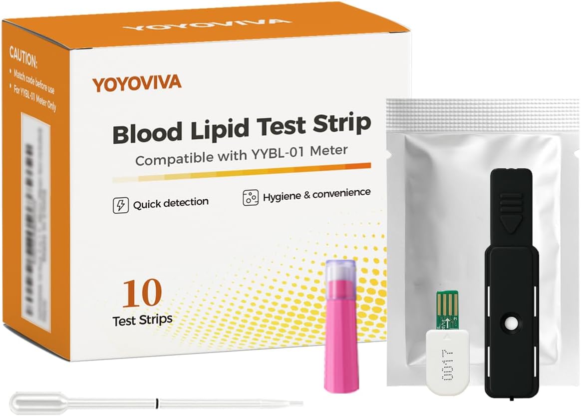 10 Pack 5 in 1 TC HDL TG LDL TC/HDL Test Strips with Lancets Droppers Compatible with The YYBL-01 Lipid Meter (Meter Not Included)