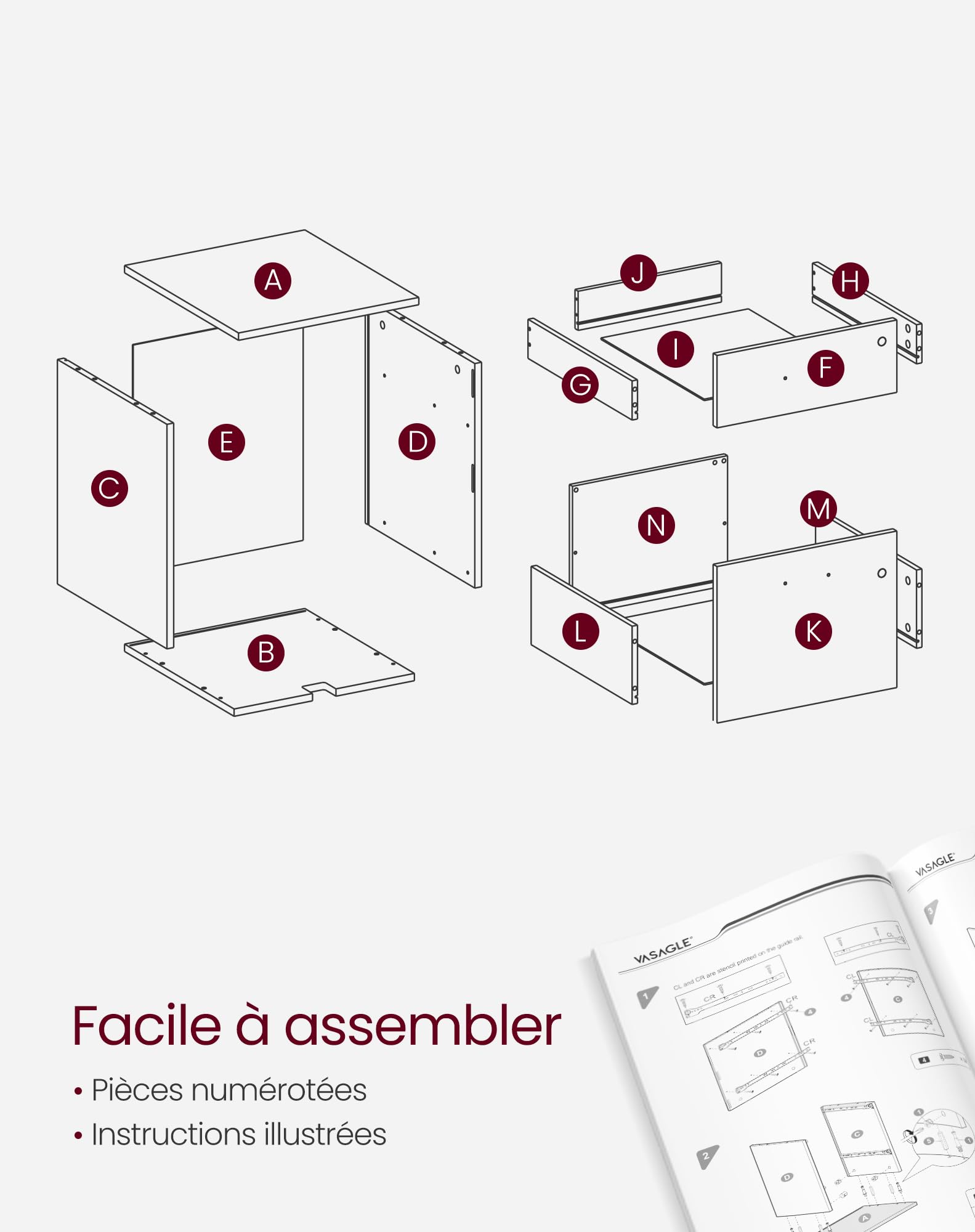 VASAGLE Custos Collection - Caisson Bureau, Petit Meuble de Rangement Mobile, avec 2 Tiorirs, 5 roulettes, Surface Texturée, pour Dossiers Suspendus, Document A4, Poste de Travail, Blanc LCD022T46V1