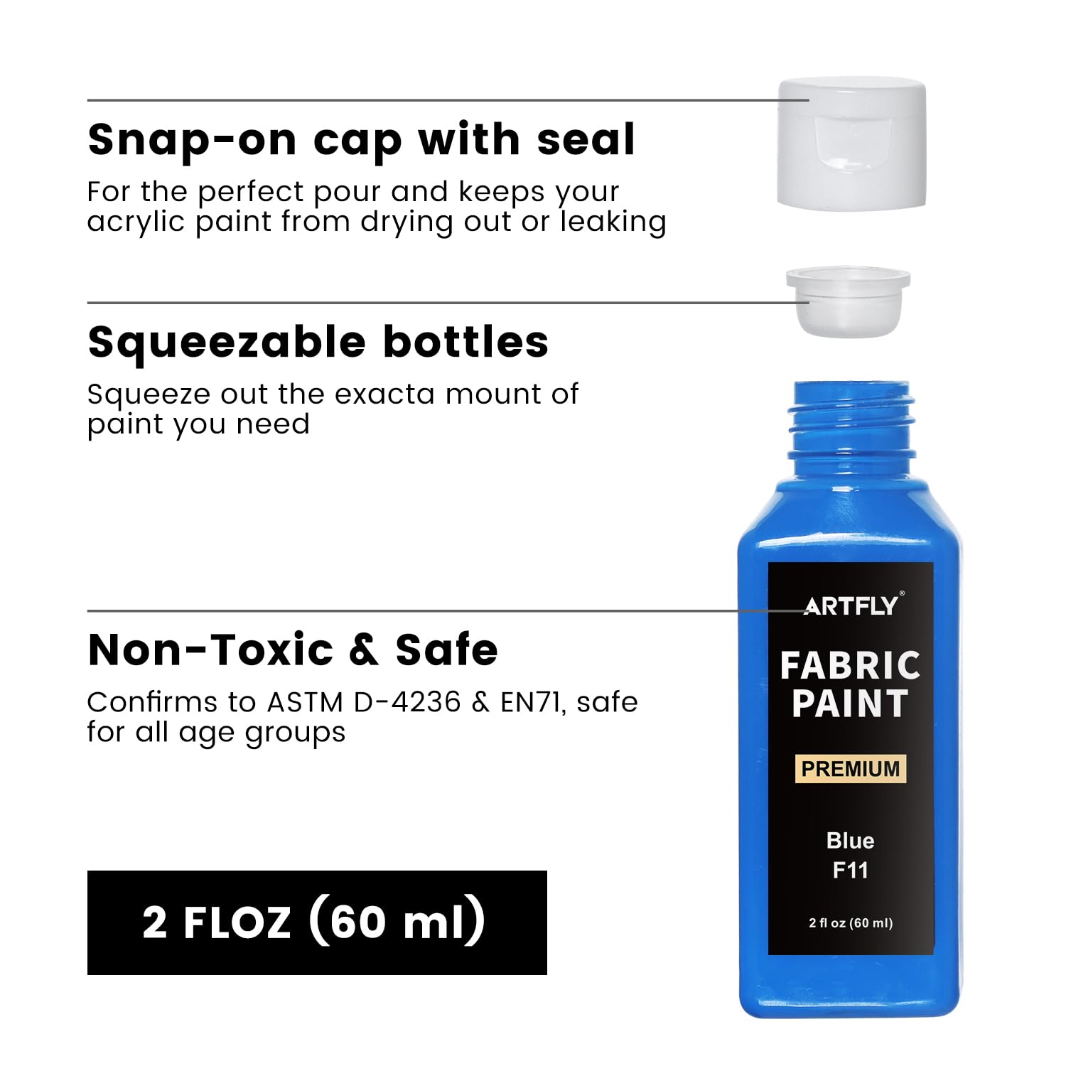 ARTFLY Pintura Textil Permanente, 24 Colores x 60 ml, Suave, para ropa, No Tóxica, Resistente al agua, Ideal para Camisetas, Zapatos, Vaqueros, Bolsos y Manualidades