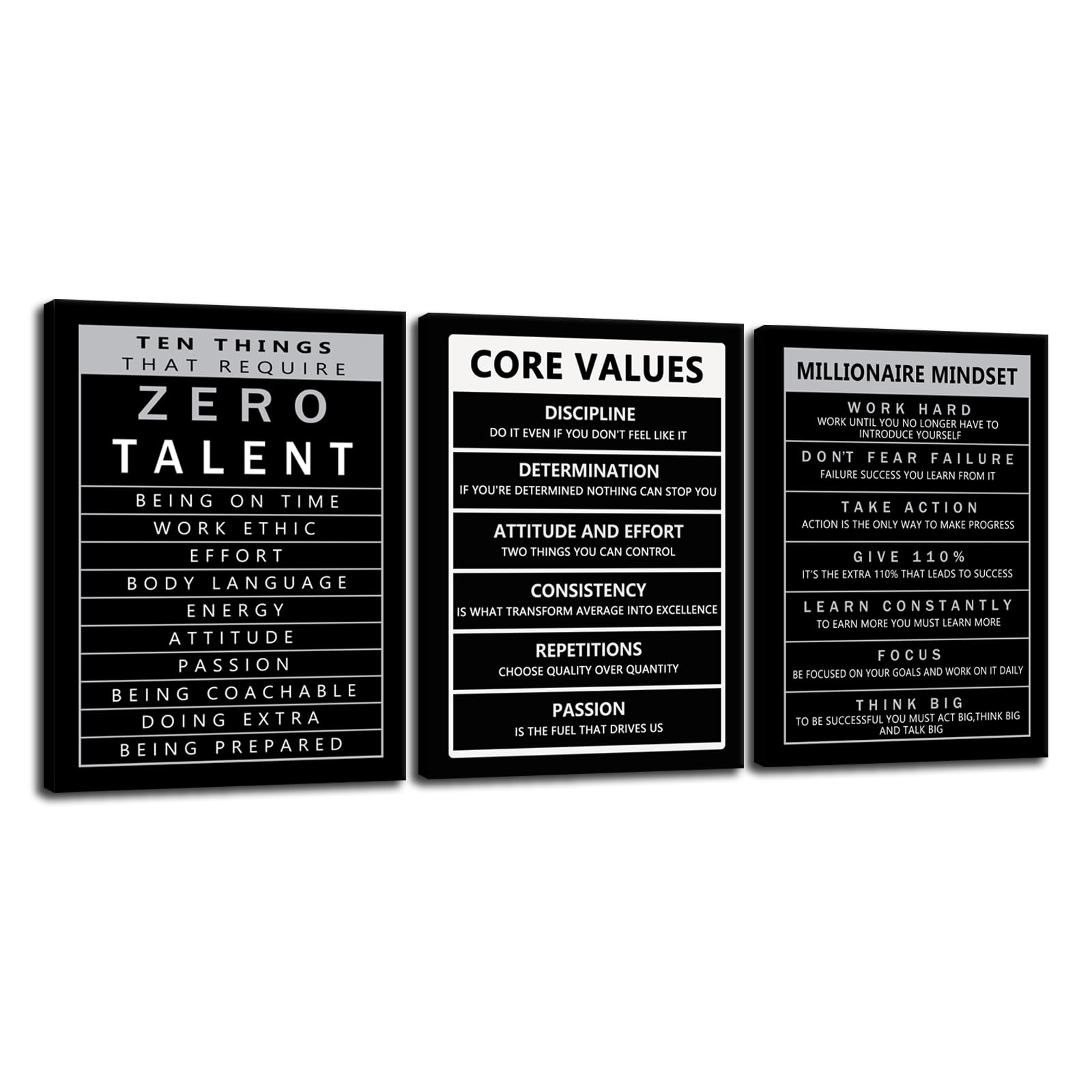 Inspirational Canvas Wall Art Core Values 3 Panels Motivational Millionaire Mindset Saying Words Posters Prints Entrepreneur Quote Home Living Room Office Wall Decor Ready to Hang(12"x16"x3pcs) โ image 1