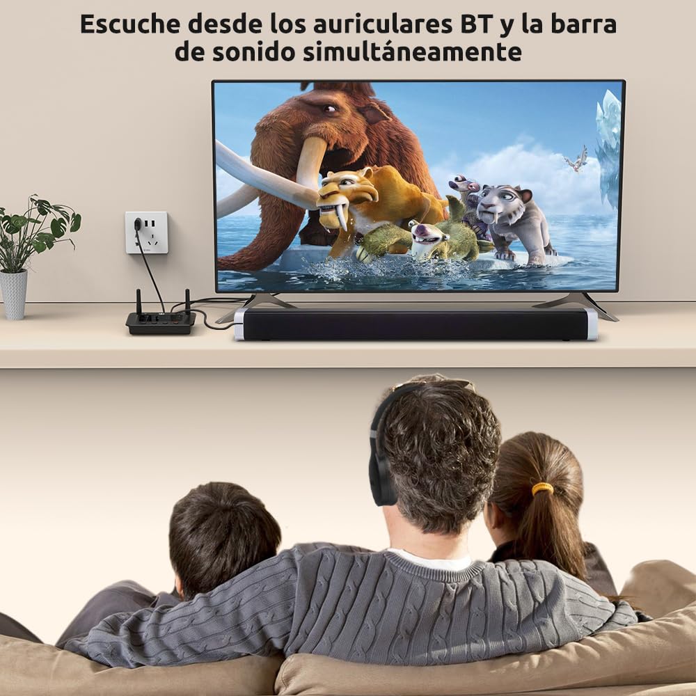 1Mii B03S Transmisor Receptor Bluetooth 5.3 para TV a 2 Auriculares, Emisor Adaptador Bluetooth Audio HiFi con aptX LL/HD/AD/ESS DAC Chip para Estéreo, Óptico/Jack 3.5mm AUX(RCA), Largo Alcance