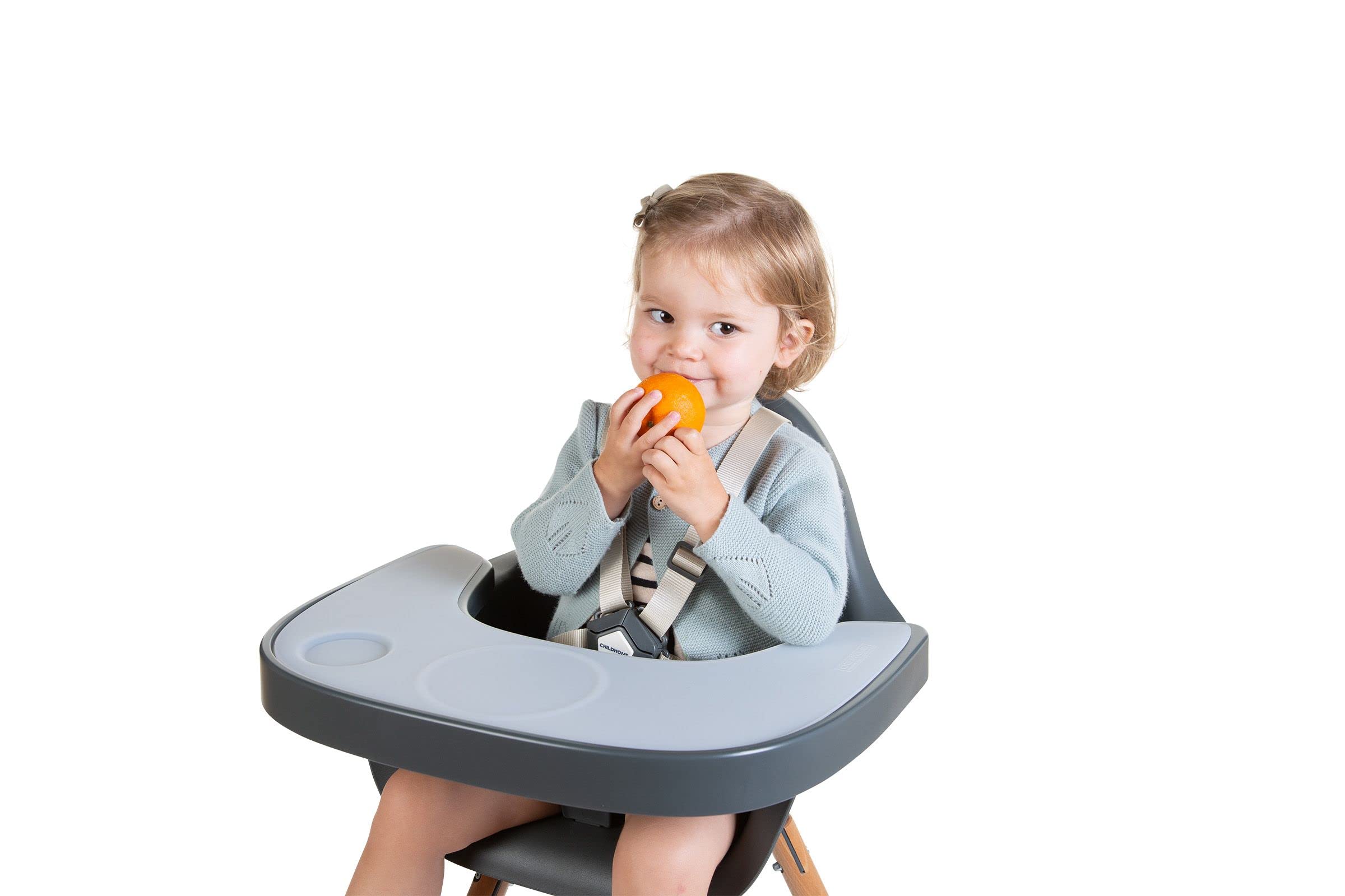 CHILDHOME, Tableta para la trona Evolu 2, Ajustable en profundidad, Fácil de instalar, Con mantel de silicona, Antideslizante, Fácil de limpiar, Antracita