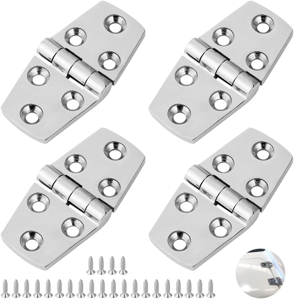 4 Pcs Marine-Grade Stainless Steel Boat Hatch Hinges, 3×1.5In Flush Hinges with Screws, Heavy Duty, Mirror Polished for Boats, Yachts, Windows, Doors, and Cabinets