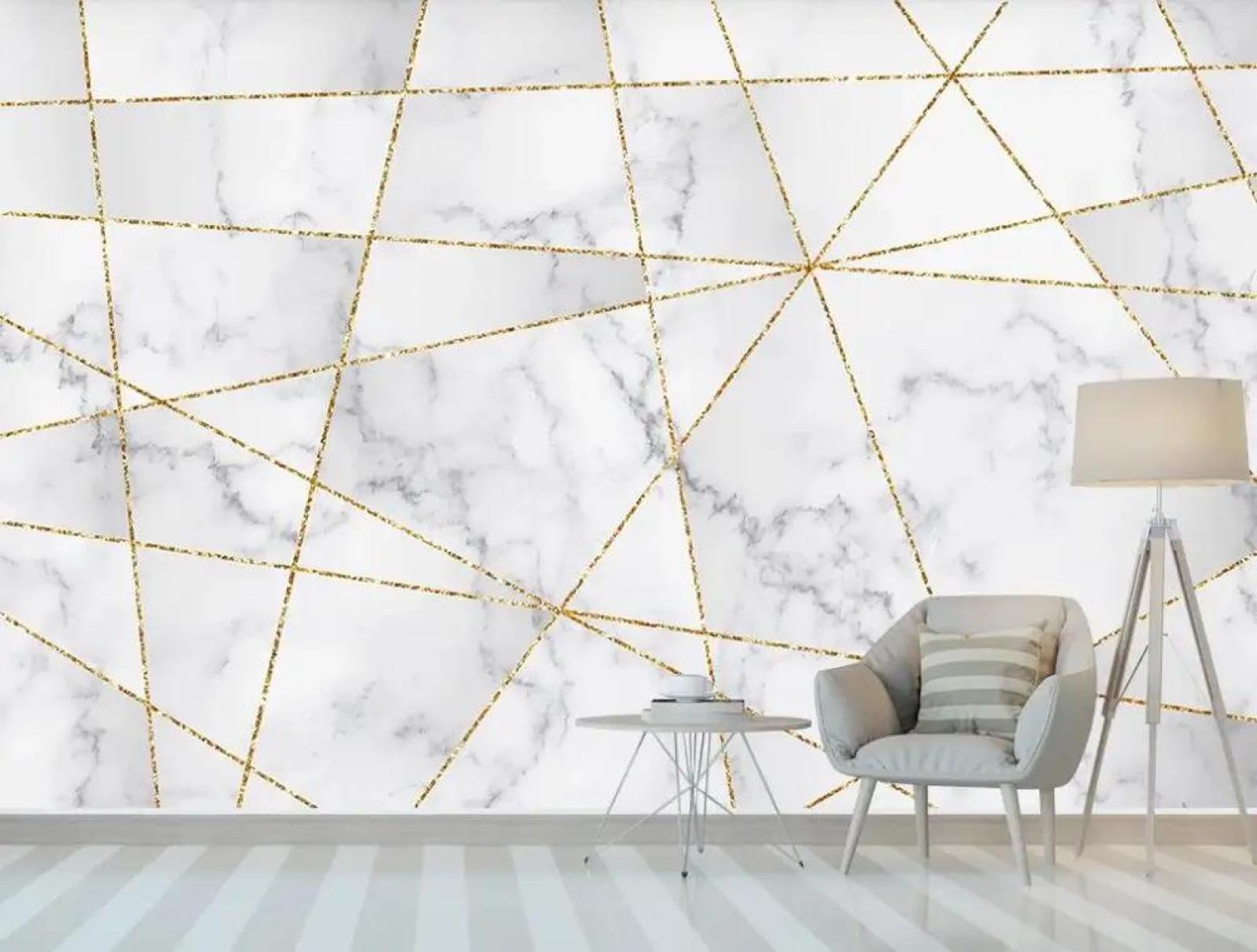 Papier peint marbre blanc ILIYA : créez un salon lumineux et moderne