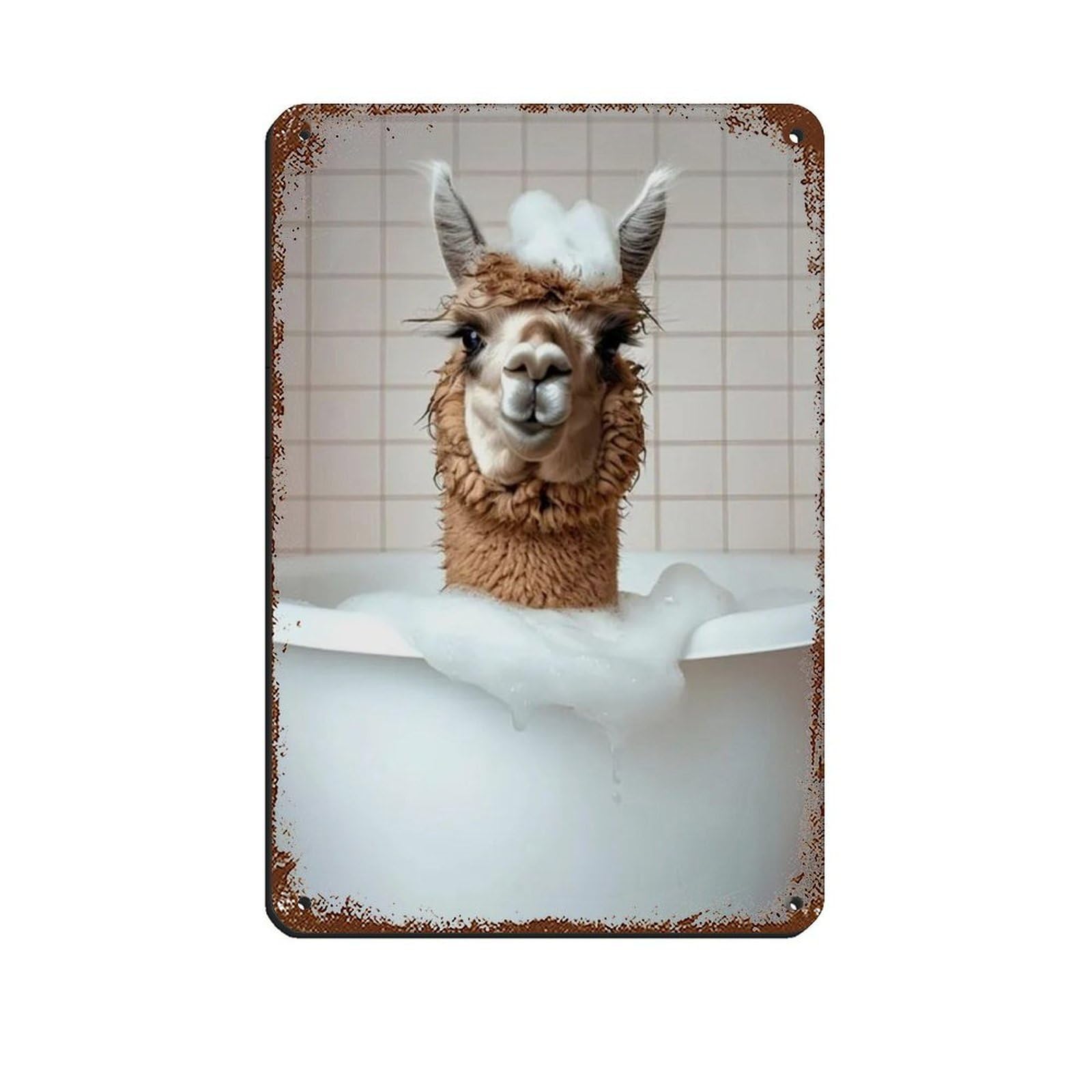 Llama in The Bathtub, Funny Bathroom Art Tin Sign Vintage Metal Pub Club Cafe Bar Home Wall Art Decoration Poster Retro 8x12inch(20x30cm)