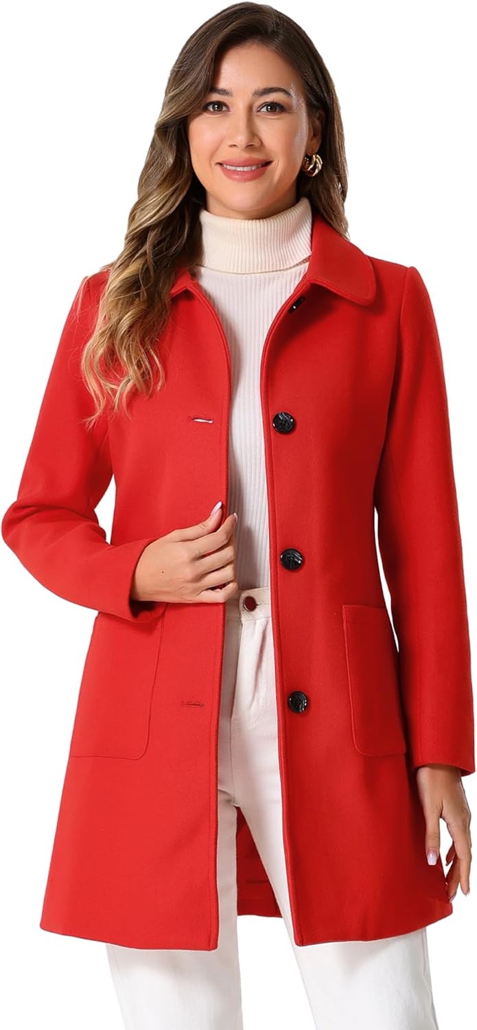 Allegra K Women's Winter Single Breasted Peter Pan Collar Outwear Trench Coat