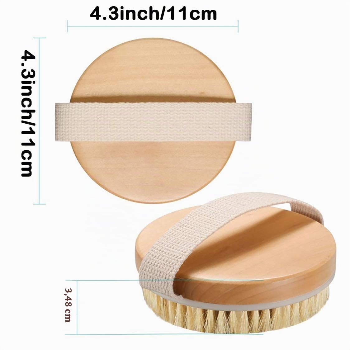 Brosse pour le corps sèche, de bain en poils naturels, drainage lymphatique, exfolie, stimule la circulation sanguine, élimine les toxines peau morte et cellulite