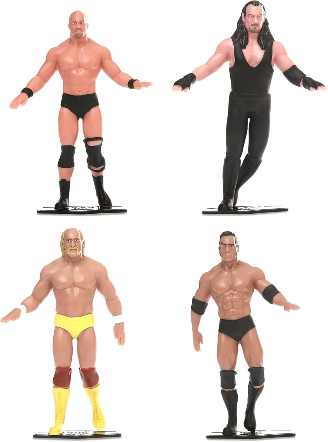 FleXfigs: WWE Legends - 4 Character Pack - Pro Wrestler Articulated Action Figures, Flex It - Pose It!, Collectible Toy Miniatures, Licensed, Kids 3+