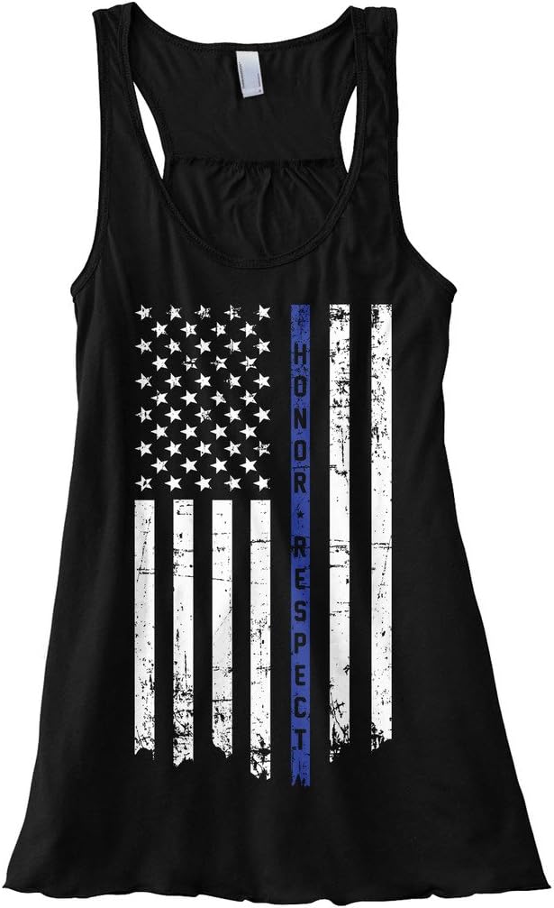 Threadrock Women's Honor Respect Thin Blue Line Flag Flowy Racerback Tank Top