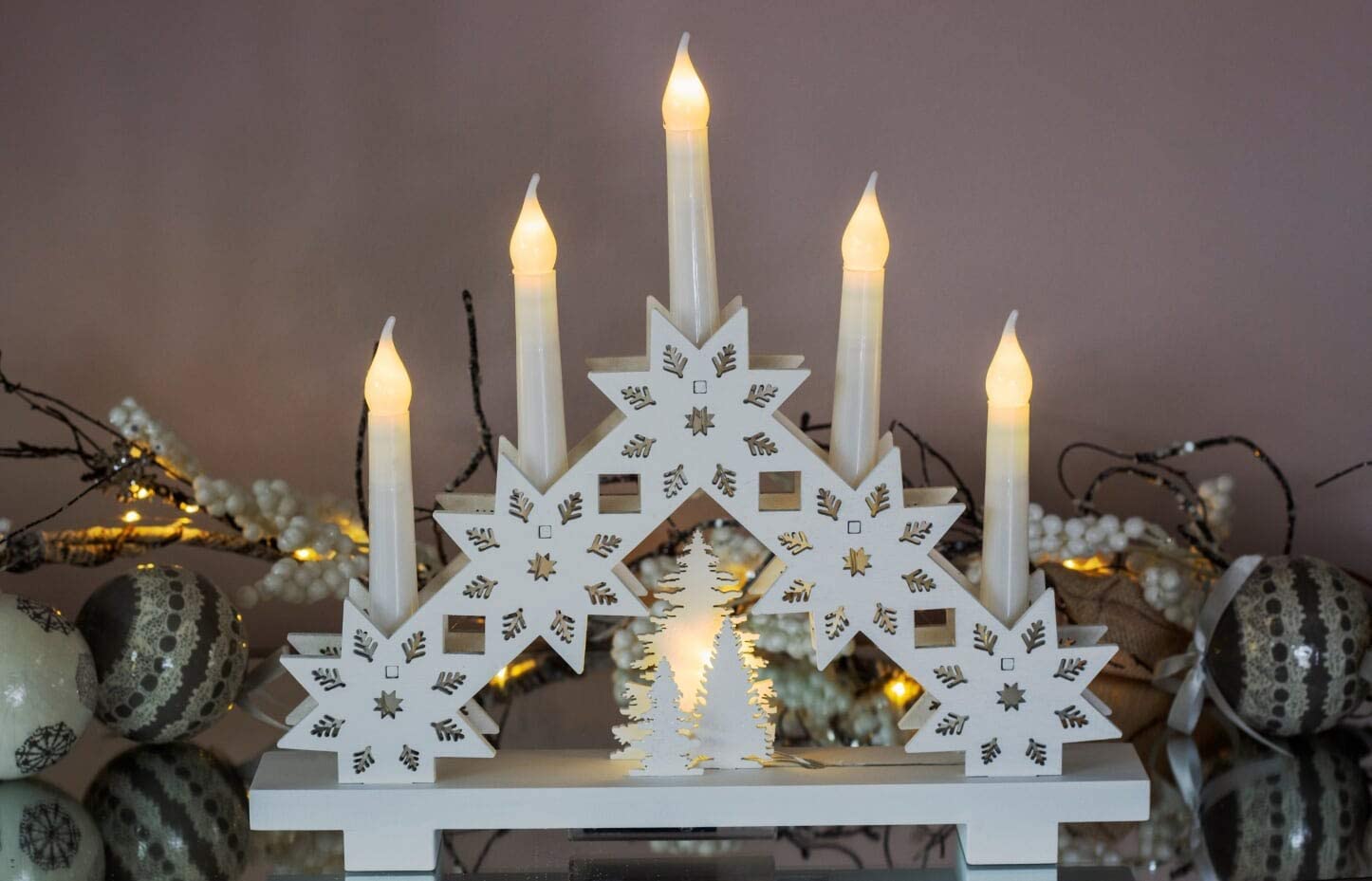 Marco Paul Wooden LED Snowflake Candle Bridge - White