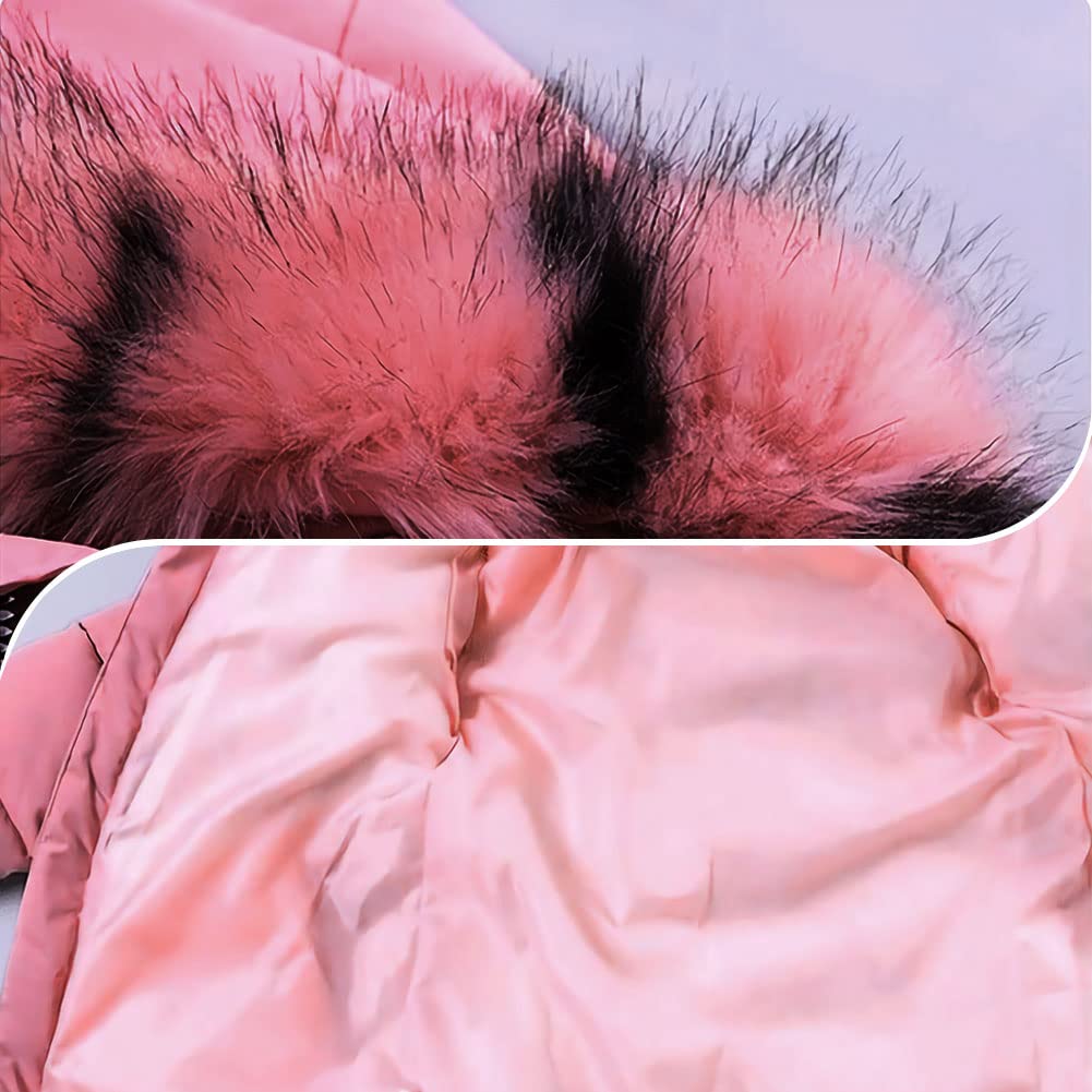 Niñas Chaqueta Slim de Invierno Línea A Abrigo de Pluma con Capucha de Pelo Ropa Caliente Acolchada de Algodón