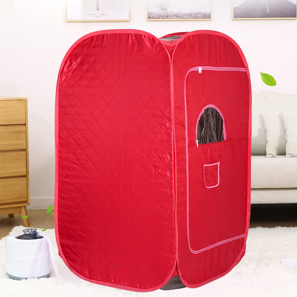 Sauna à Vapeur et Cabine 2L 1000W Tente de Sauna Portable Pliable Isolante à Quatre Couches et Générateur de Vapeur de Sauna pour Bain de Sauna, Détoxification, Thérapie Corporelle(rouge)