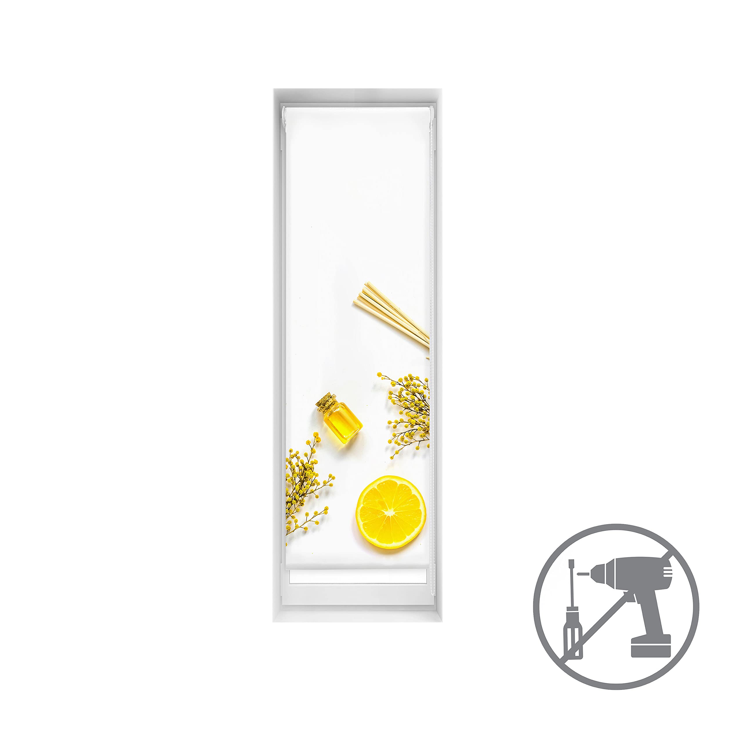 Blindecor Easy Store occultant sans perçage Imprimé Blackout Citron 40 x 150 cm Largeur par Hauteur Taille du Tissu 37 x 145 cm