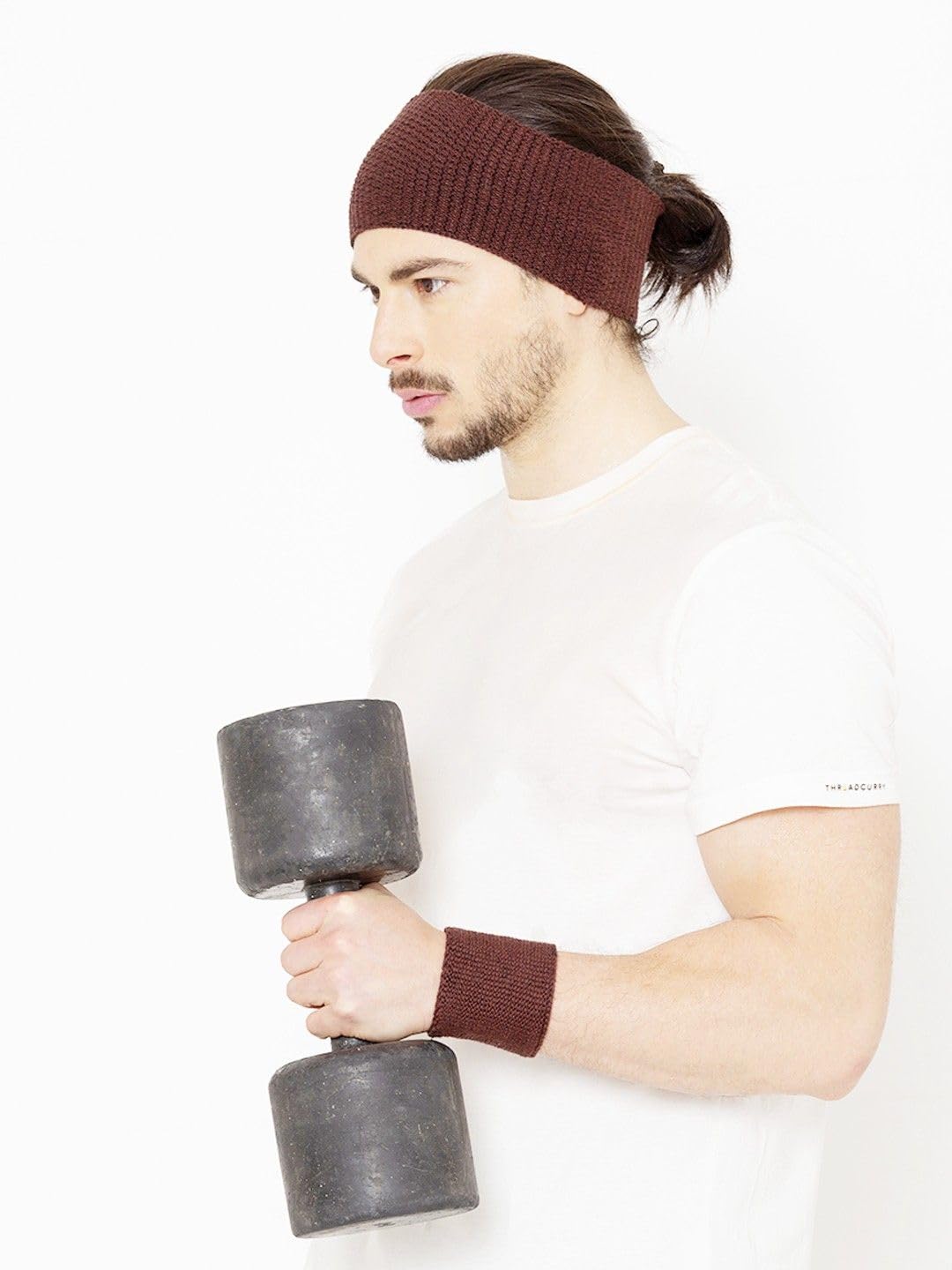 KinderTales® Unisex Sports Headband & Wristbands Set (Brown) | Cotton Knit Sweatband for Running, Gym, Yoga & Sports | Non-Slip, Stretchable & Breathable Fitness Accessory | Made in India