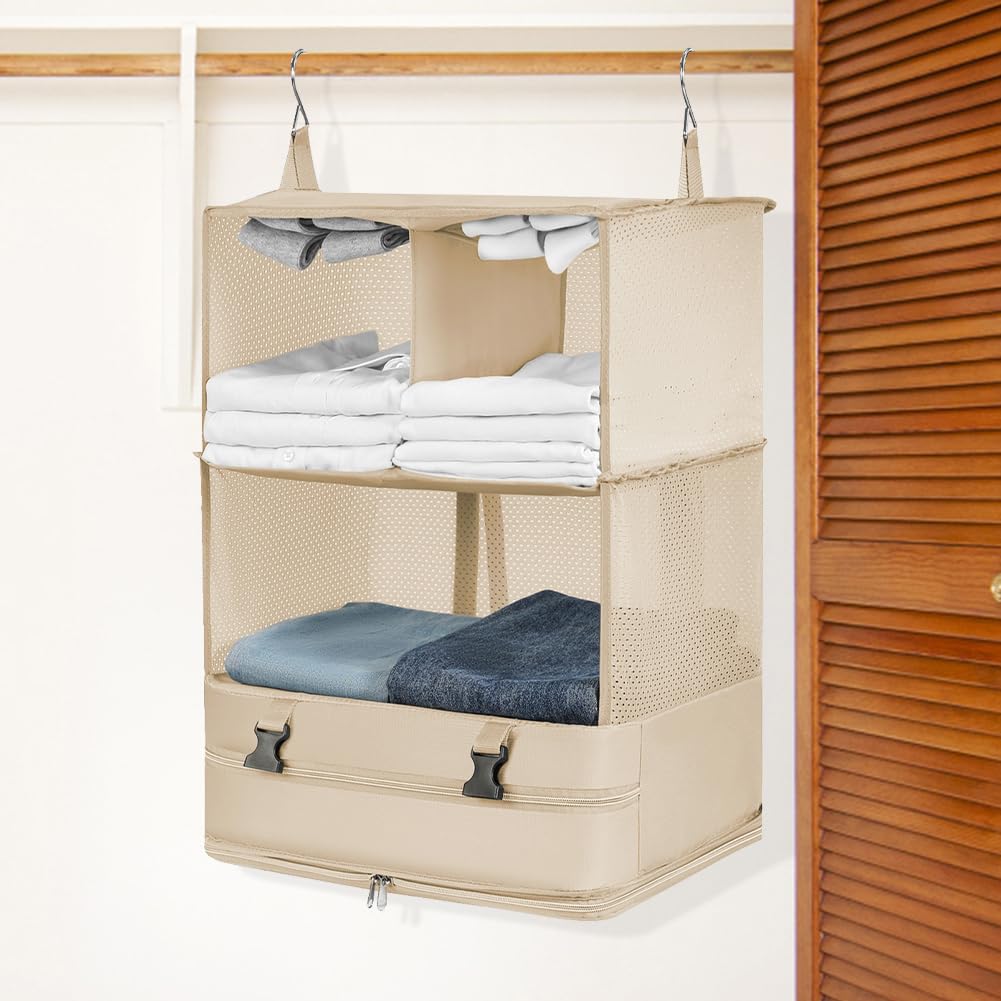 Wiszący organizer do walizki Kostki do pakowania Składany organizer do bagażu podróżnego Stow And Go Organizer do przedziału bagażowego do podróży na bagaż i garderobę (XL Khaki)