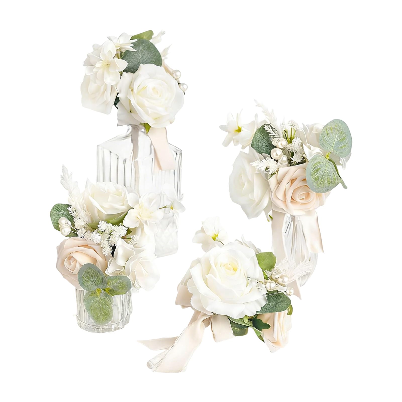 Kaeltsyn Of 4 Handcrafted Realistic Flower Bundles Outdoor Wedding Arrangement Suitable for Outdoor Weddings and Event Silk Flower