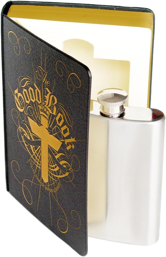Suck UK Bible Hip Flask - Fake Bible - Hidden Alcohol Stash - Holy Book Hipflask - Good Book Secret Flasks - Festival Drinks Stash - Discreet Booze - Stocking Fillers For Men - Holy Water Flasks