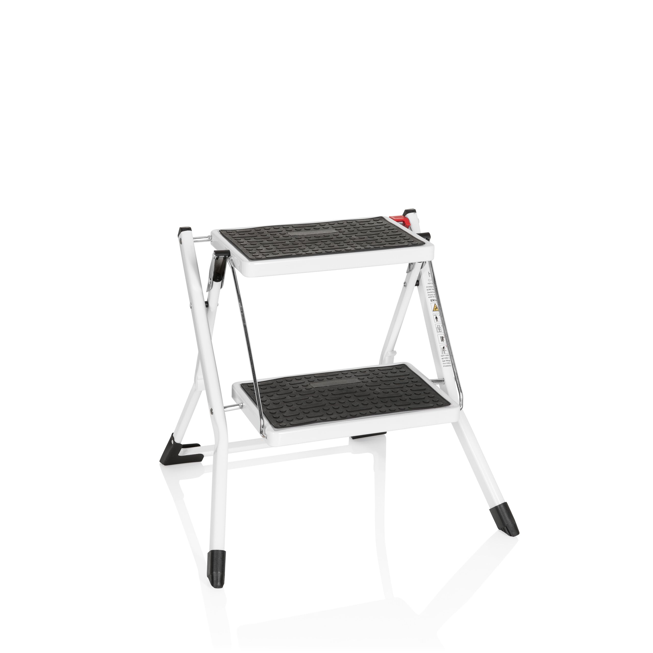 hjh OFFICE 801200 Escalera portátil de 2 Pasos con asa Solid W1 Acero Blanco Taburete Plegable de Doble Lado, Escalera Delgada para el hogar
