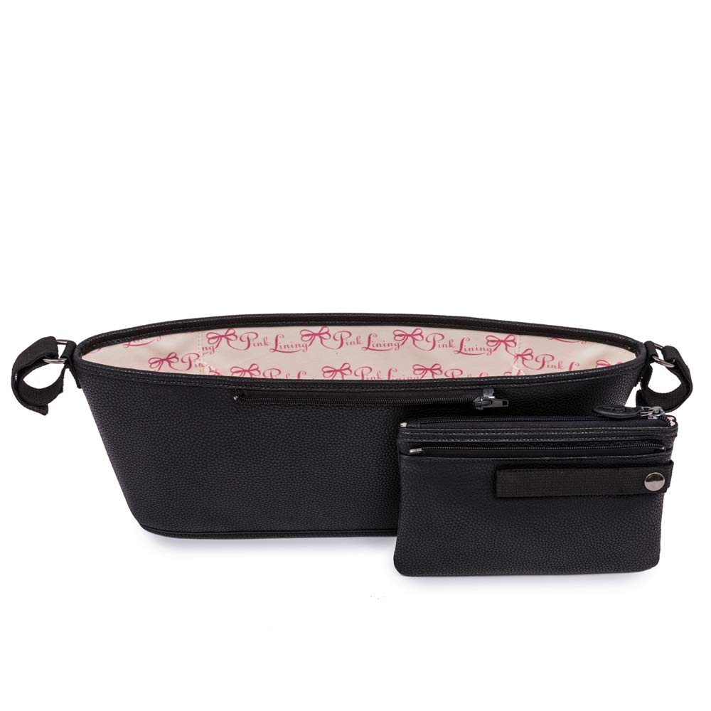Pink Lining Vegan Leather Stroller Organiser - Black