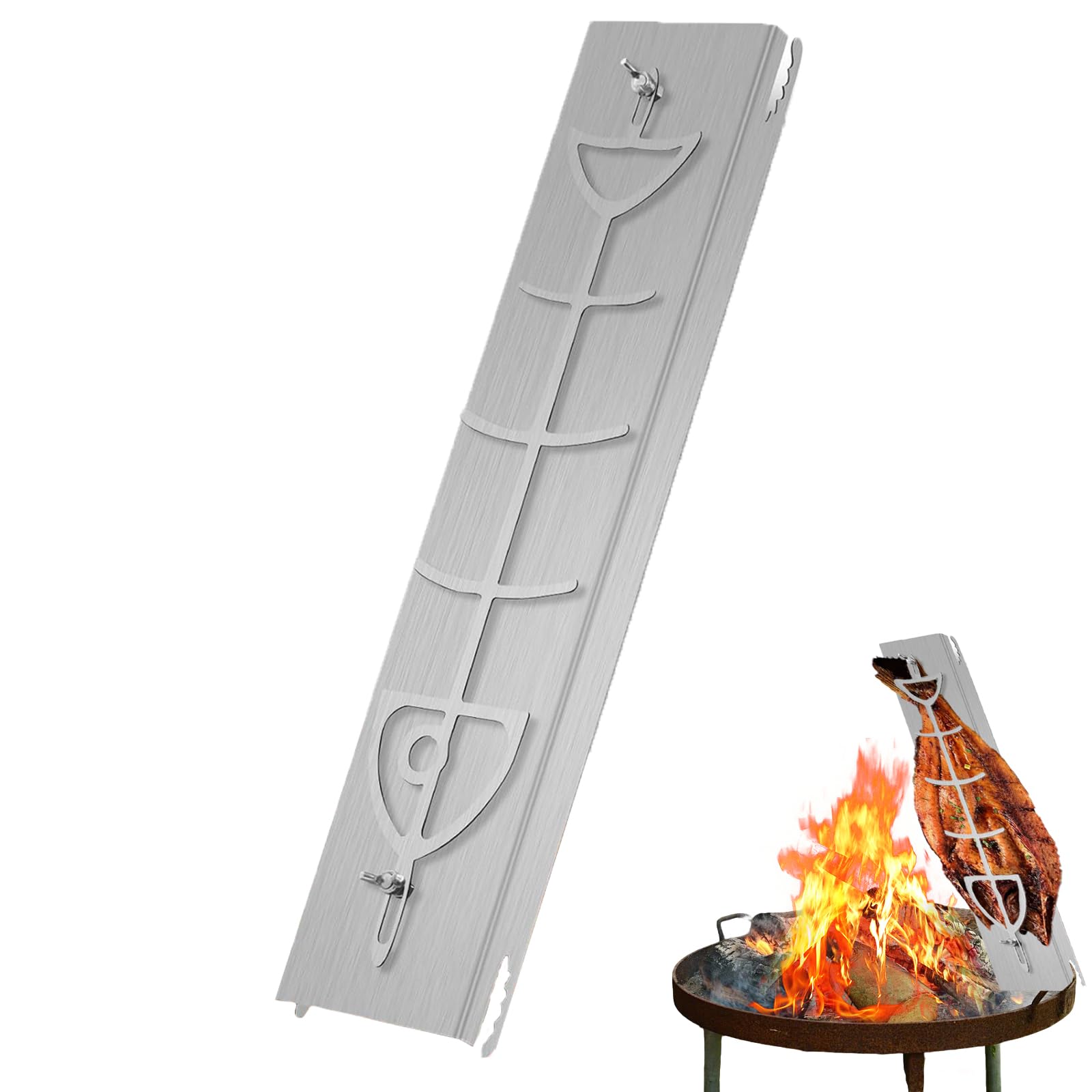 Flammlachsbrett Edelstahl,flammlachs Halterung,flammlachsbrett Edelstahl Für Feuerschale,flammlachsbret Edelstahl52 X 11.5 Cm,180° Drehbar & 5 Rutschfeste Kippwinkel,Lachsbretter Zum Grillen-B