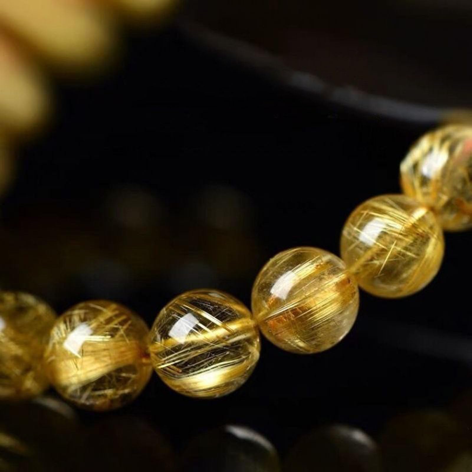 Bracciale rutilato dorato naturale, gioielli curativi lisci rotondi quarzo | Bracciale al quarzo per donna, pietra preziosa elasticizzata curativa da uomo, regalo di compleanno di San Valentino