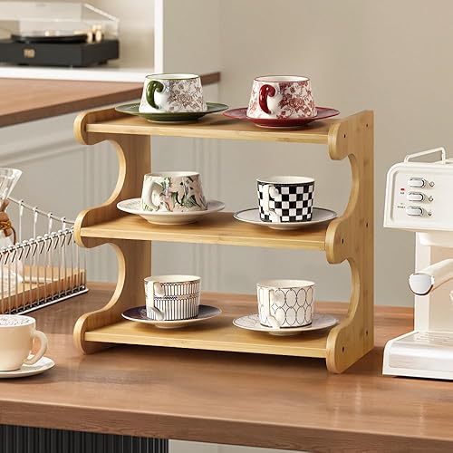 Miniatura 2 de Organizador de escritorio de bambú multifuncional de 3 niveles para mesa de oficina, estante de almacenamiento para cocina, sala de estar