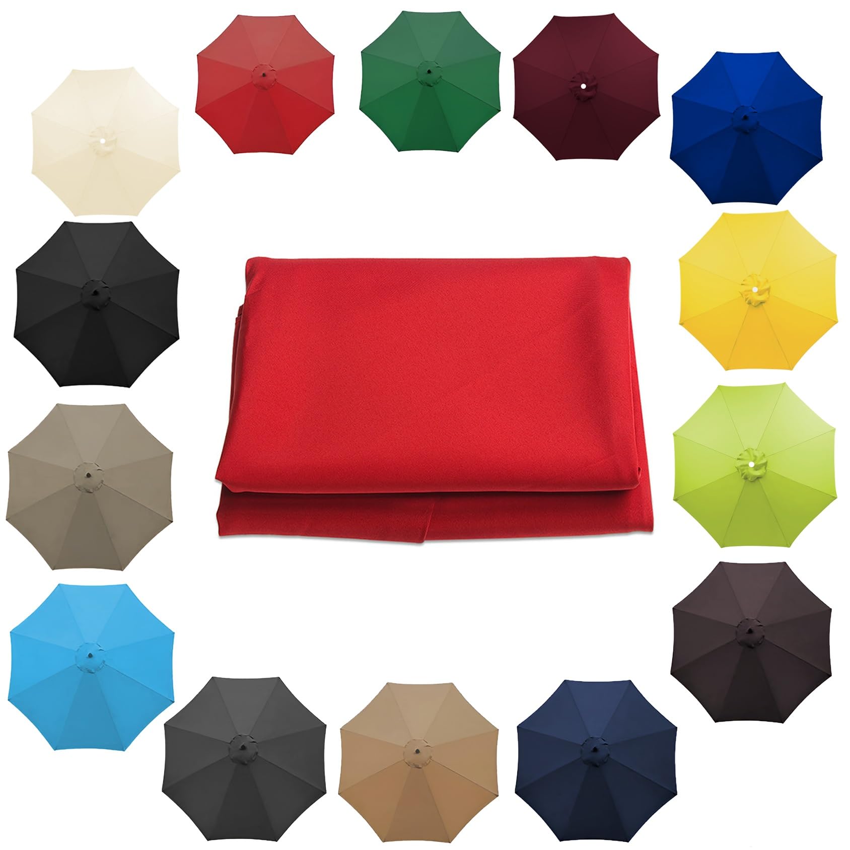 Parasol Umbrella Replacement Cover - 6.5'/8.8'/9.8' (200cm/2.7m/300cm) - Replacement Parasol Canopy 6 Ribs/8 Ribs Sun Umbrella Replacement Cloth(Color:Red,Size:8 ribs-2.7m(8.8ft)) — image 1