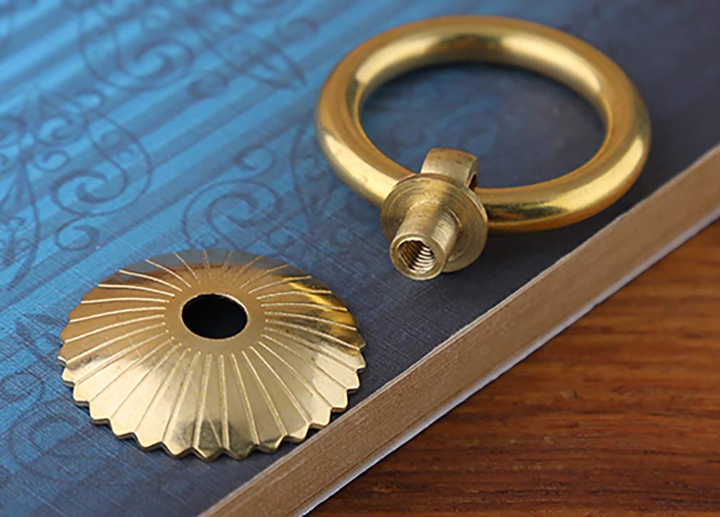 Tiazza 4Pcs Chinese Style Antique Brass Ring Pull Handle Kitchen Cabinets Wardrobe Drawer Furniture Hardware Retro Style Small Pull Ring (Gold) - Image 3