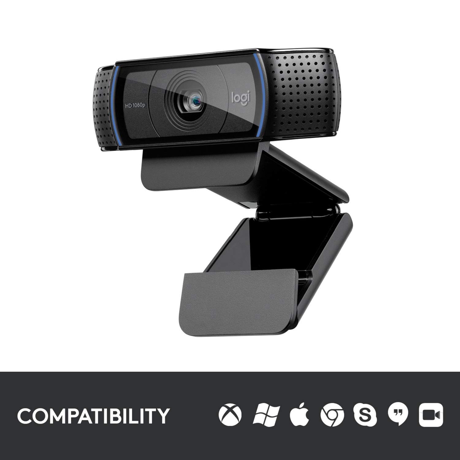 Logitech, Webcam C920 HD Pro, appels et enregistrement vidéo Full HD 1080p, double audio stéréo, jeux en streaming, deux microphones, petit, agile, réglable, noir (renouvelée)