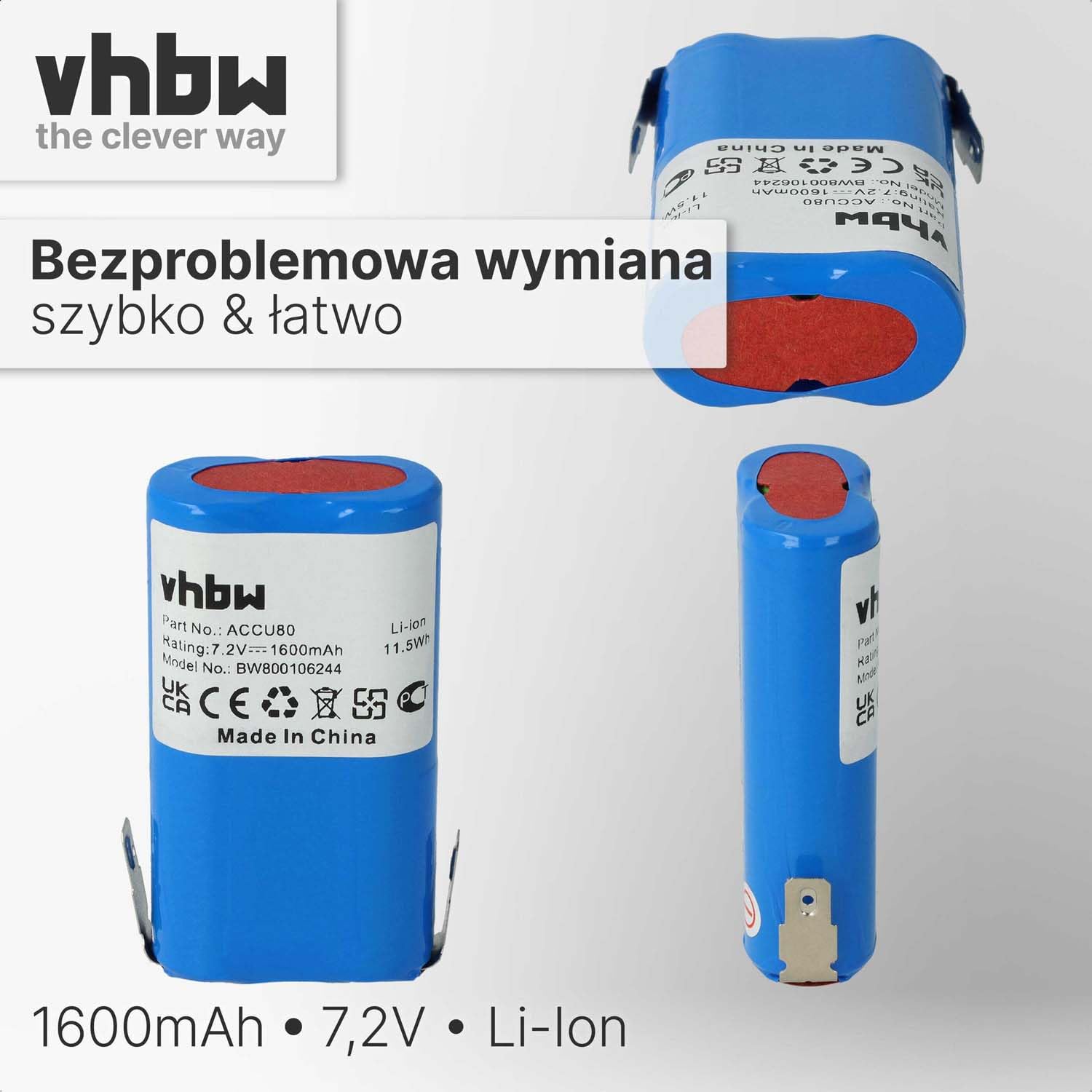 vhbw Bateria kompatybilna z Gardena Accu80 8824 nożyce do żywopłotu, nożyce elektryczne (1600mAh, 7,2V, Li-ION)