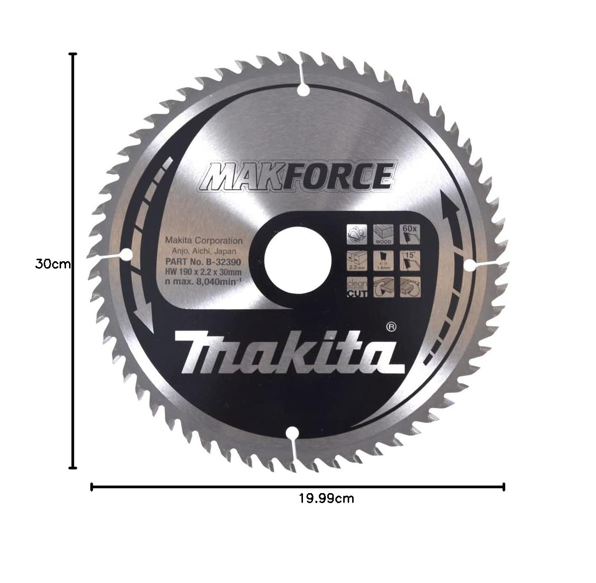Makita B-32390 Lama Sega Circolare Makforce T.C.T. 190x30mm 60T Legno