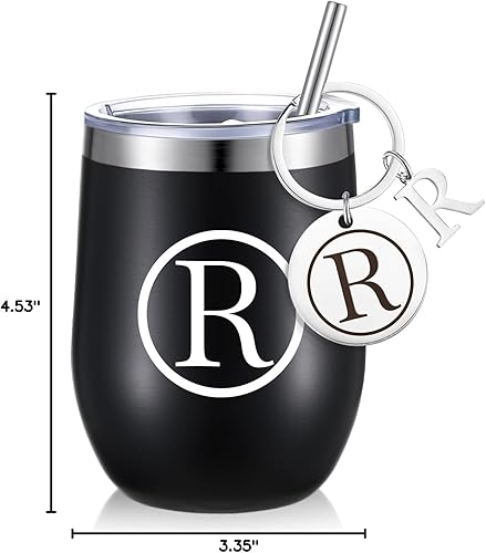 Vista 51 de Dandat Vaso de vino personalizado de Navidad con llavero, taza de viaje de acero inoxidable negra de 12 onzas con tapa y popote para empleados