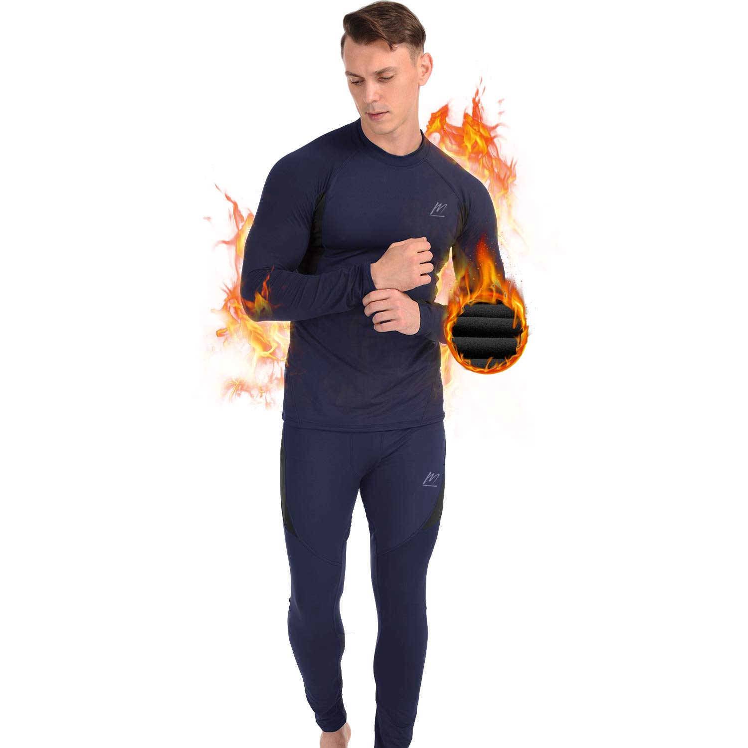MeetHooMen's Thermal Underwear Set, Long Johns Base Layer with Fleece Lined, Winter Ski Hunting Cold Gear Warm Top Bottom Blue
