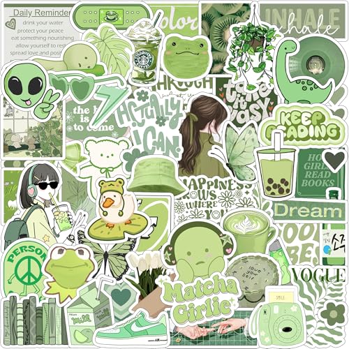 Image of Green Aesthetic Sticker Pack (55+ Stickers) | Soft Sage Green Theme | Glossy Premium Vinyl | Waterproof, Scratch & Fade Resistant | Stickers for Laptop, Bottle & Phone Cover