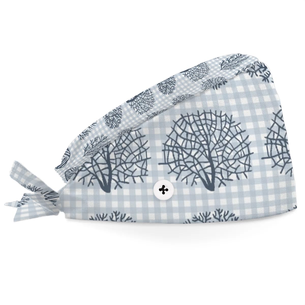 Mularoka Grid Hand Painted Coral Working Caps with Button Sweatband Comfortable Adjustable Bouffant Hats Work Hat for Women Men