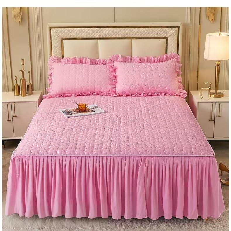 KanDuo Sábanas Ajustables De Invierno,Falda con Volantes De Doble Capa con Fundas De Almohada,Juego De Sábanas Extraíbles Cálidas, Suaves, De Lujo(Light Pink,180x220cm/Cal.King)