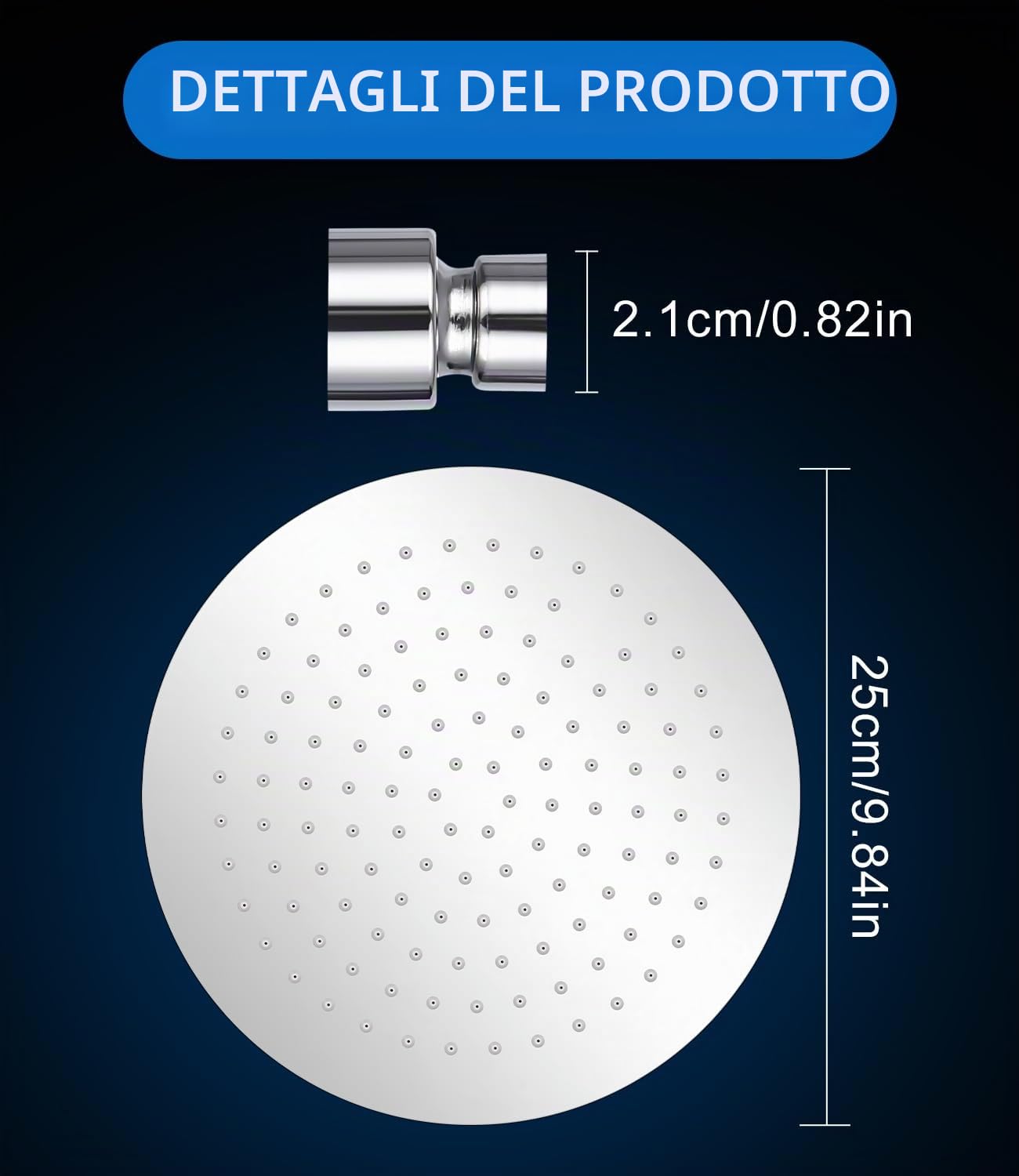 Soffione Doccia a Pioggia Soffione per Doccia Fisso Testa Doccia Regolabile 360° con Getti In Silicone Anticalcare 304 Acciaio Inox Ultra Sottile Soffione Doccia Diametro 25CM(10 Pollici)