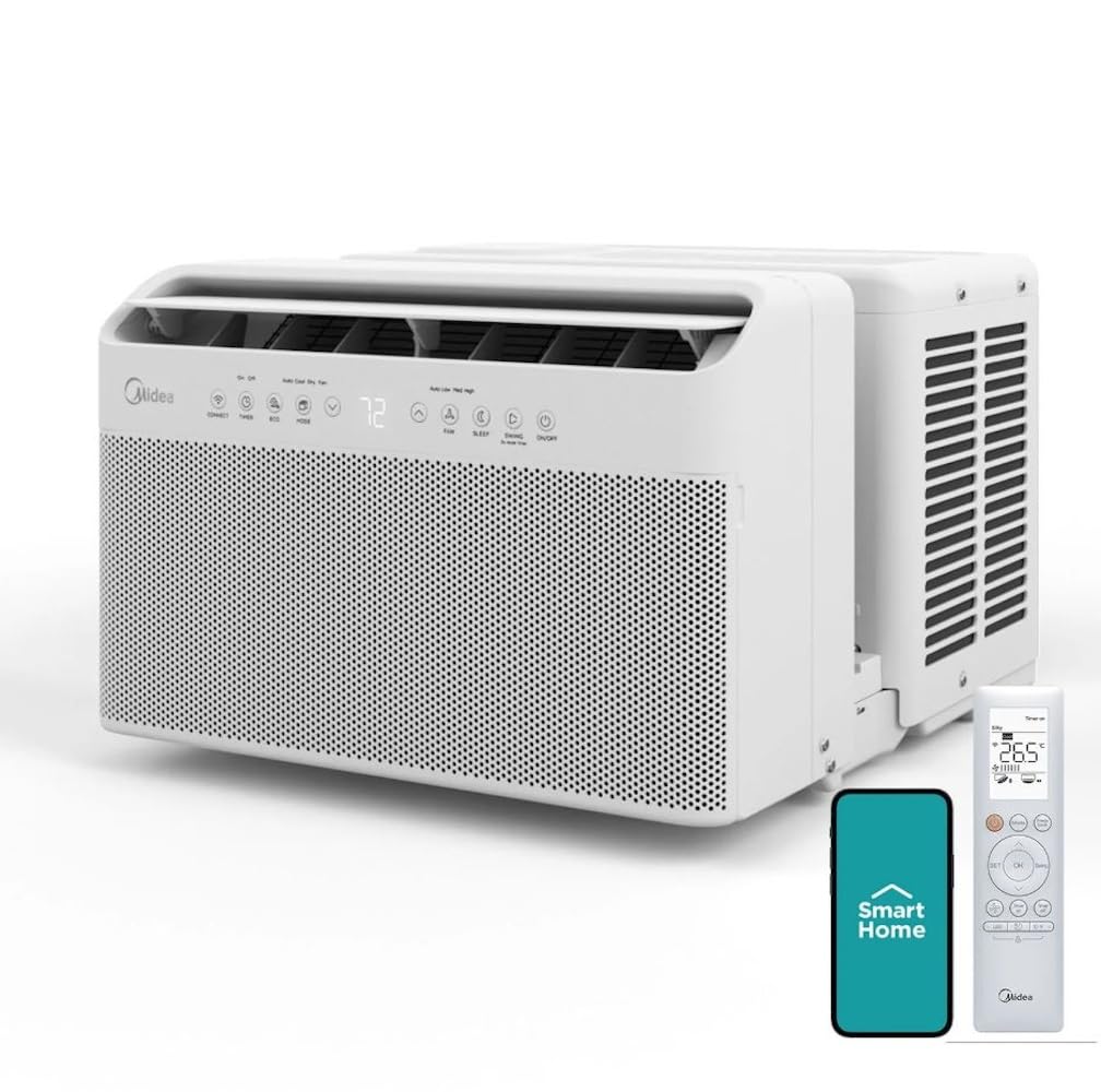 Midea 8,000 BTU Smart Inverter U-Shaped Window Air Conditioner, up to about 350sqft, Inverter technology/variable‑speed compressor - MAW08W1QWT