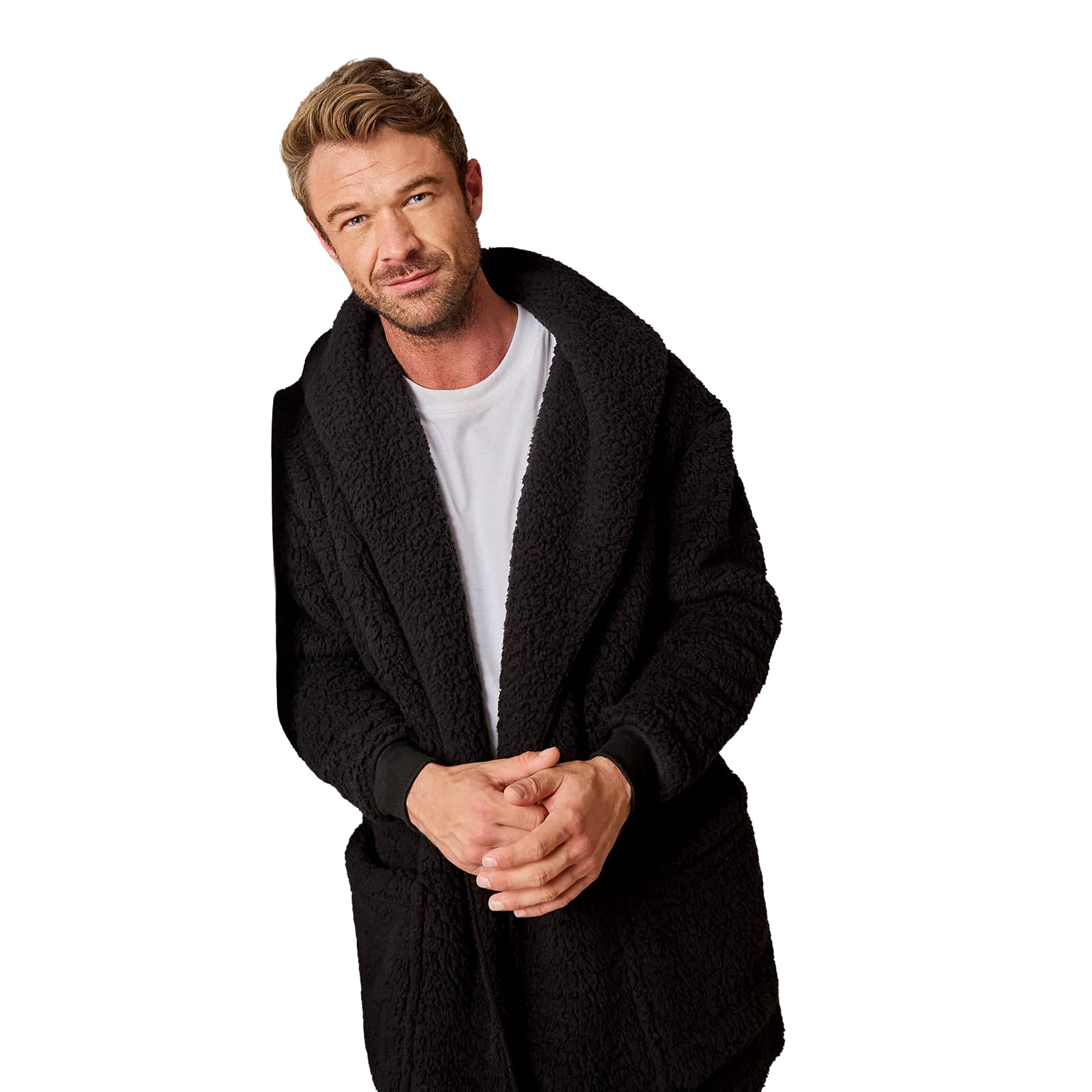 OHS Teddy Fleece Cardigan - Open Front - Black - S/M